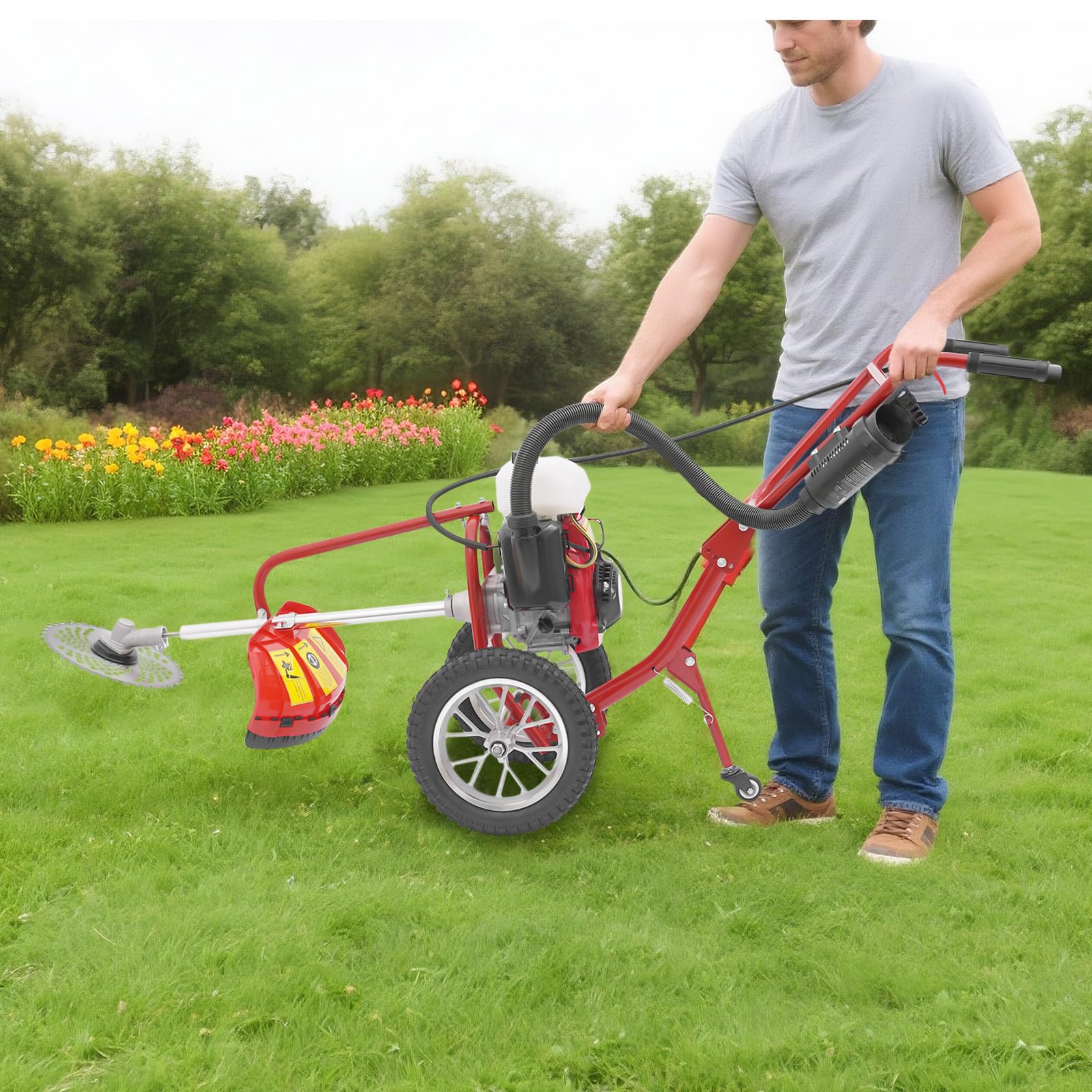Motozappa a benzina, 4 CV, 63 cc, motozappa da giardino, macchina per la lavorazione del pavimento con avviamento a fune, profondità di lavoro di 10 cm, raffreddata ad aria, adatta per la lavorazione