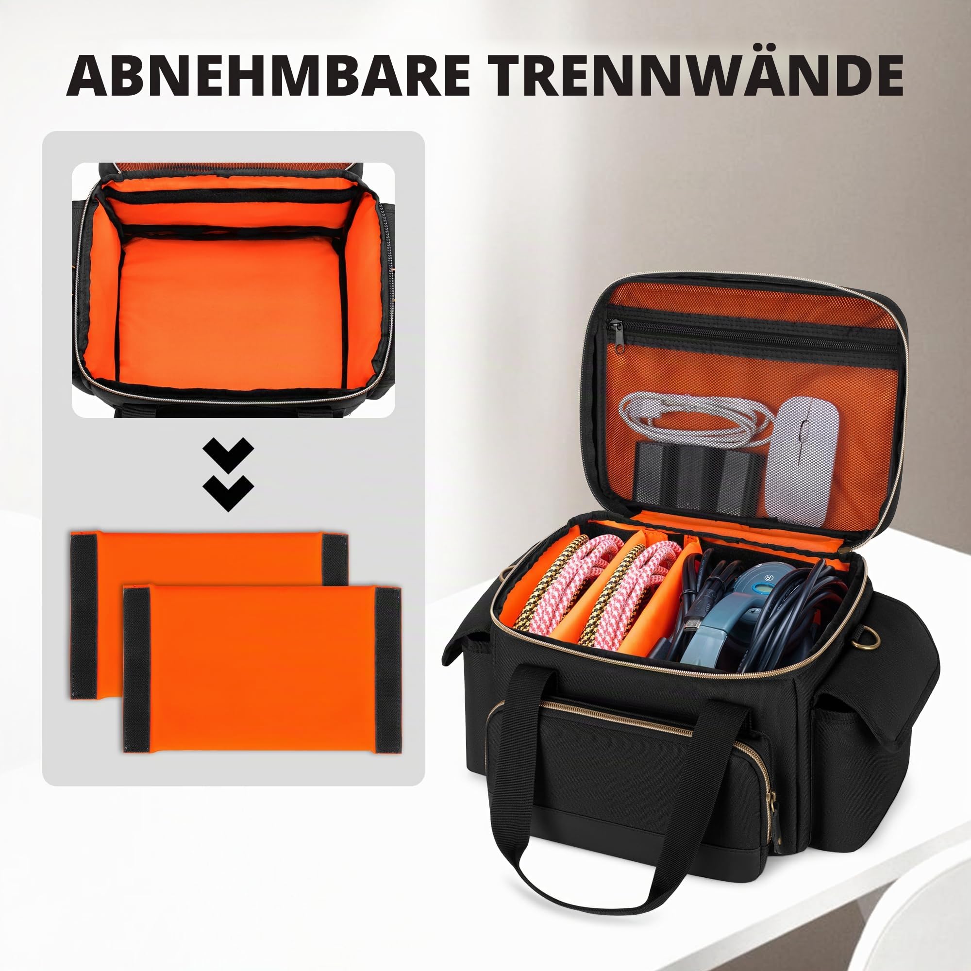Damero DJ Tasche, Kabeltasche für DJ Auftritte mit Verstellbaren Unterteilungen, DJ Mixer Tasche, Kabel Organizer für DJ Gear, Musik Equipment und Zubehör
