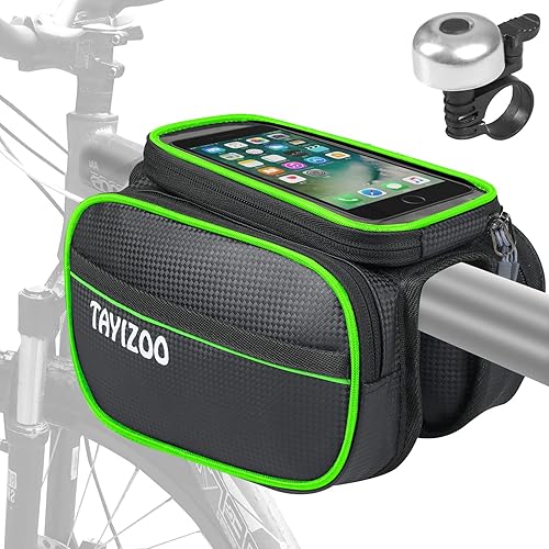Tayizoo Bolsa de bicicleta de tubo superior, bolsa de manubrio de bicicleta, bolsa de marco de bicicleta, impermeable, soporte de teléfono para
