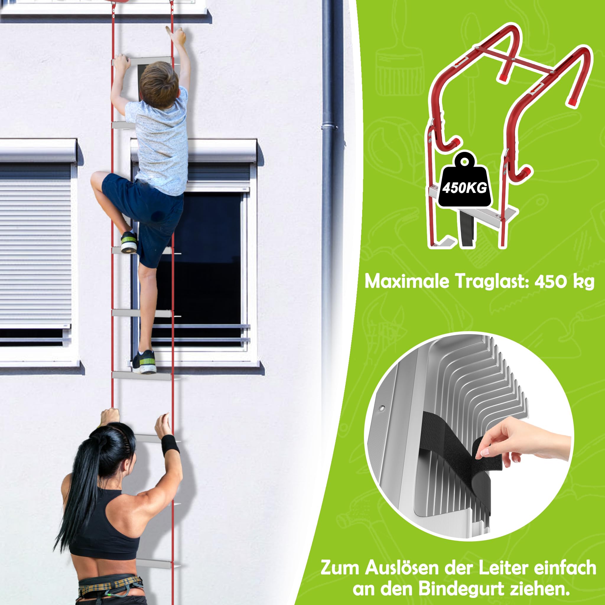XMTECH escalera de cuerda de aluminio 15 m con gancho para emergencias