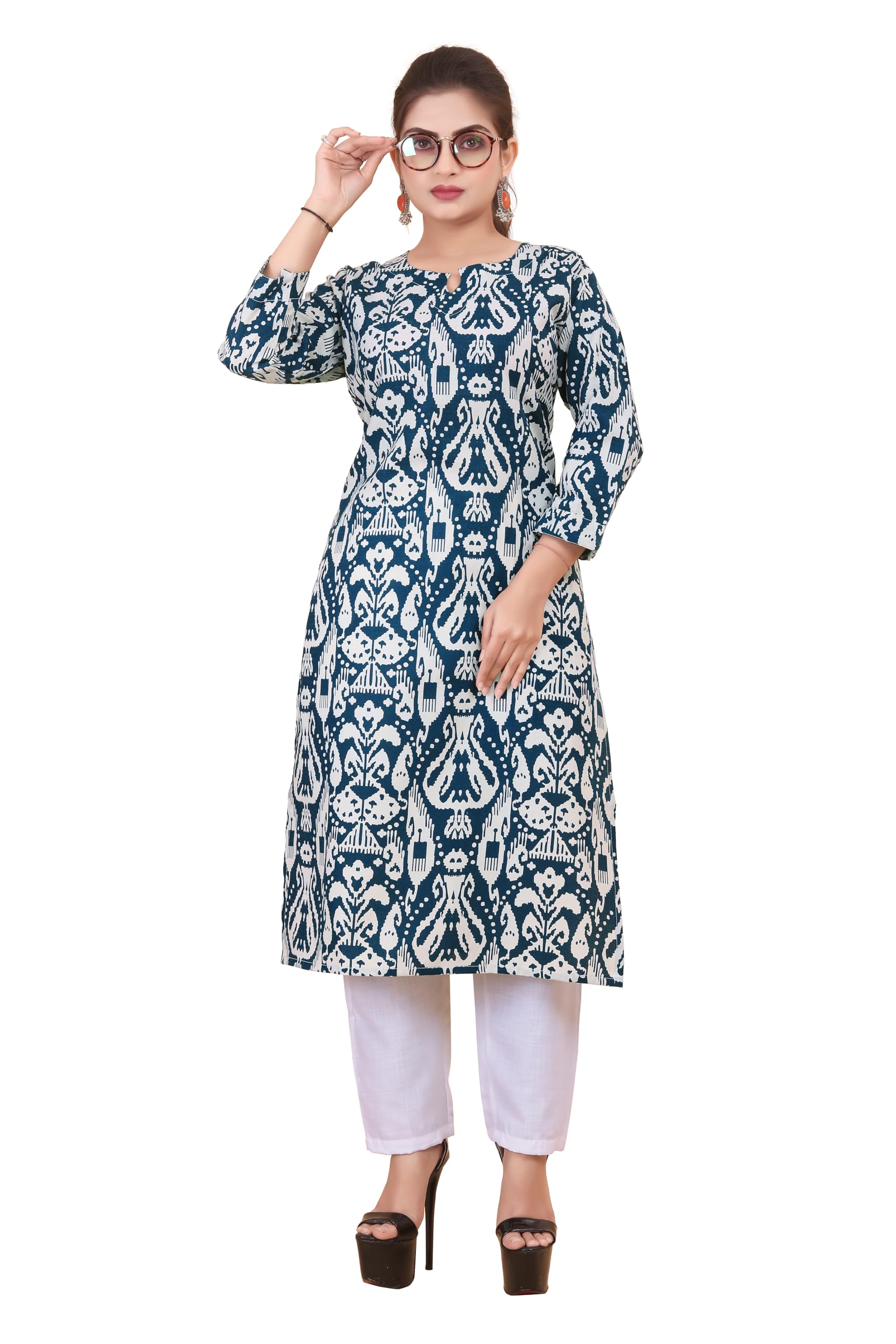 New Woman's Blue Cotton Kurta with Pant-image-45