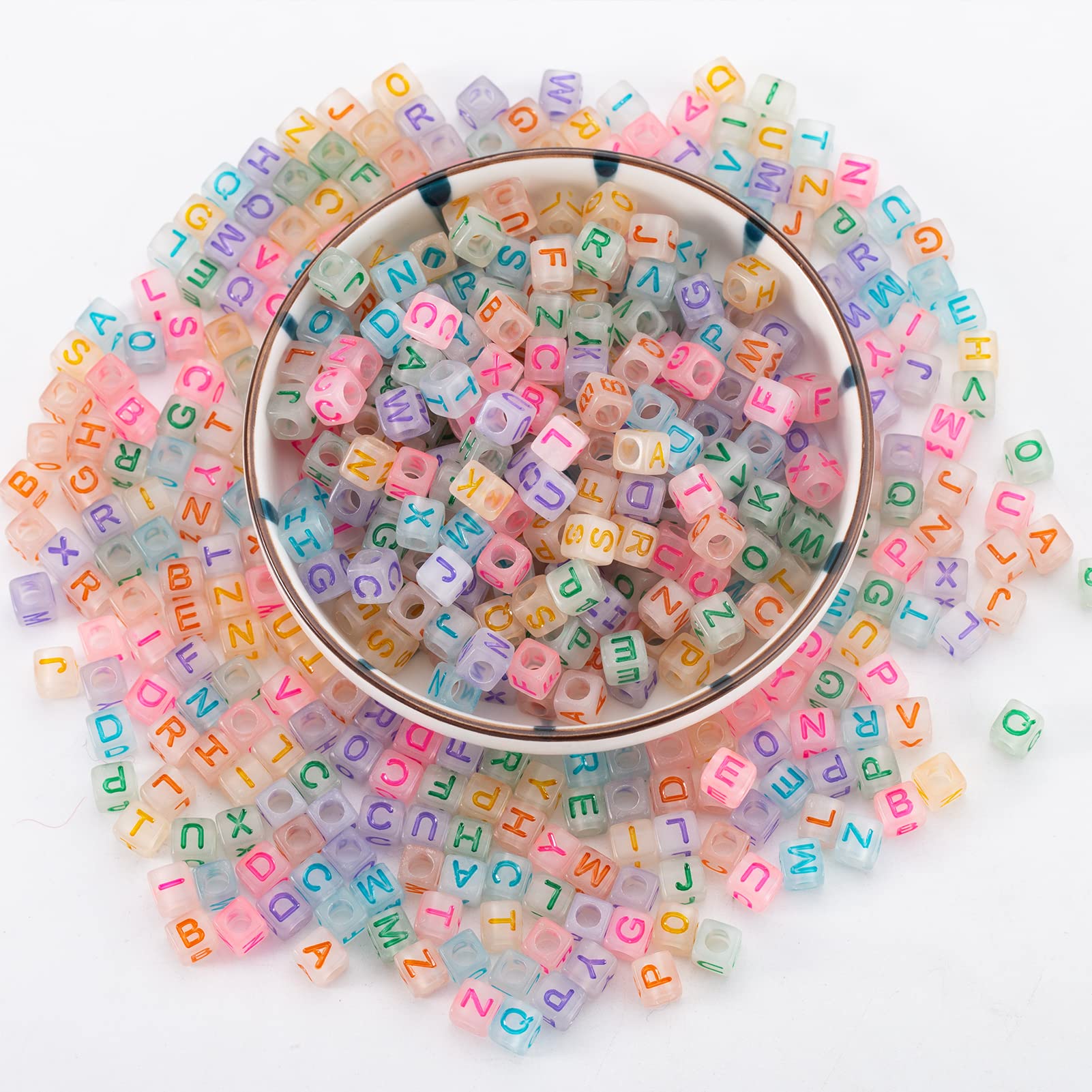 ToBeIT1000Pcs Glow Letter Beads Acrylic Letter Beads Cube Beads Glow in The Dark Beads for Jewelry Making Bracelets - Image 2