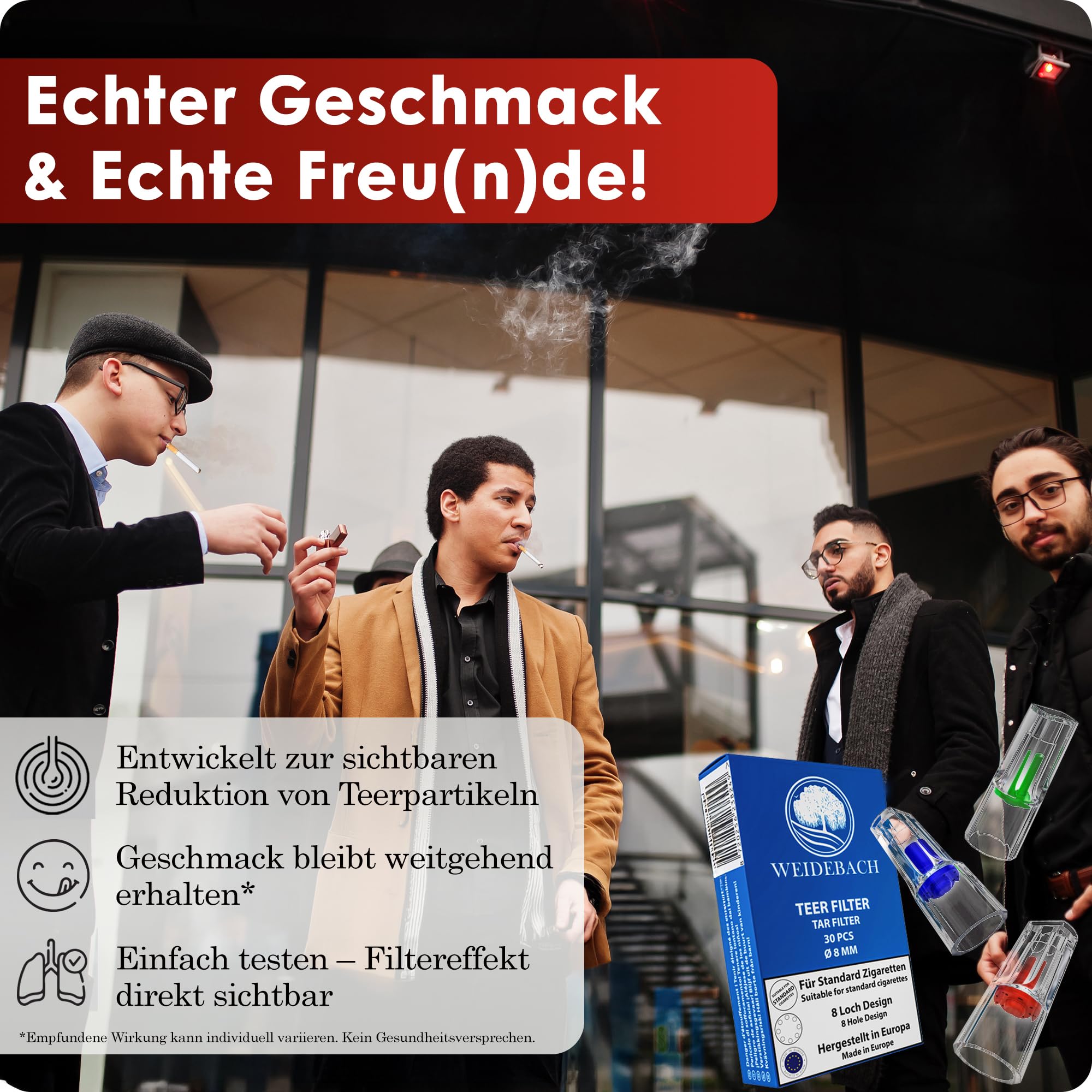 WEIDEBACH® 30 Premium filtry do papierosów 8 mm, Made in Europe | filtry papierosowe z klipsem, filtry nikotynowe, plastikowy filtr do papierosów, filtry antysmogowe