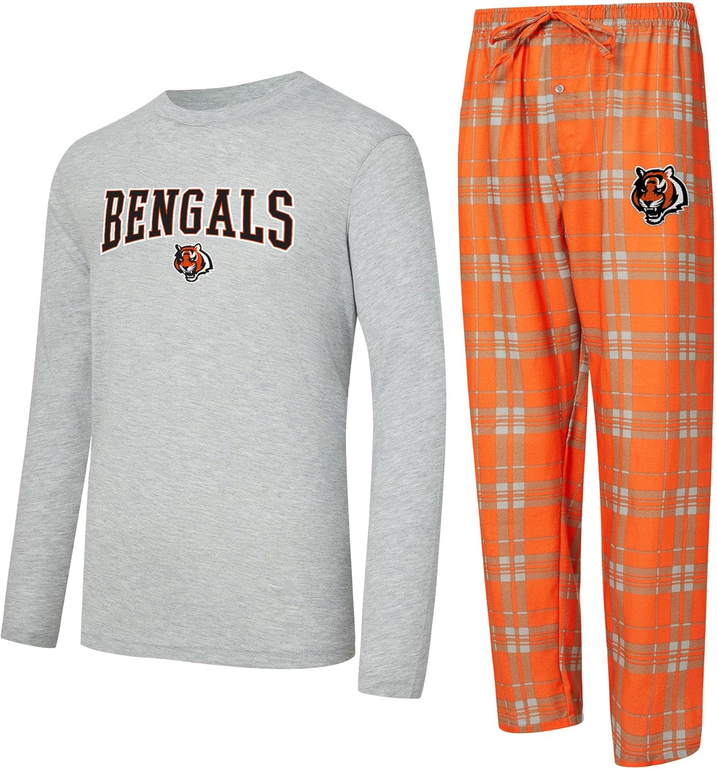 Concepts Sport Men's Orange/Heather Gray Cincinnati Bengals Regulate Long Sleeve T-Shirt and Plaid Pant Set