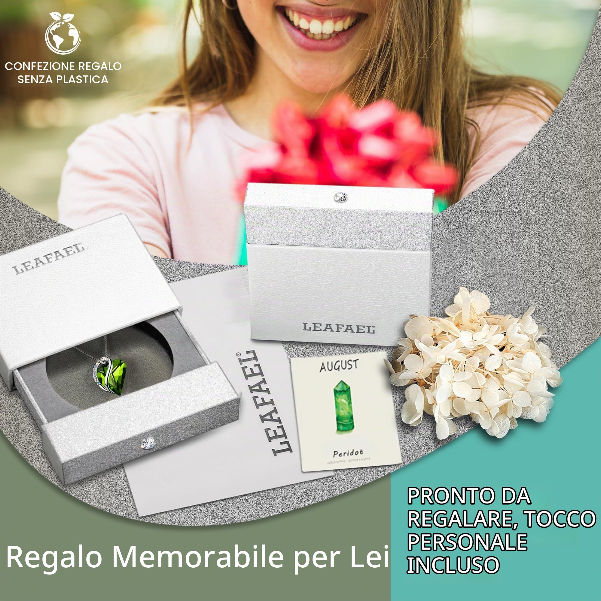 Leafael Collane Donna Cuore Birthstone | Collana con cristallo e pietre di nascita, collana donna con catena e ciondolo elegante, gioiello da donna con confezione regalo inclusa – San Valentino