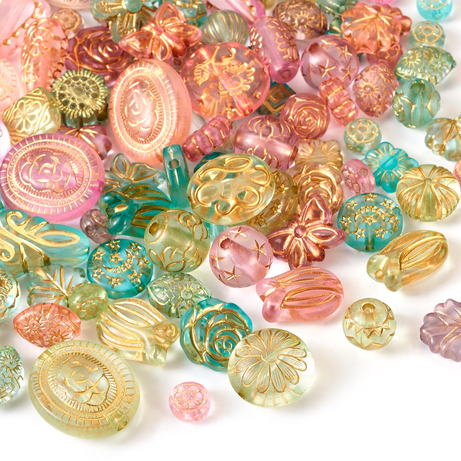 Spritewelry 48Pcs Assorted Bohemia Acrylic Beads Metal Enlaced Aesthetic Beads Vintage Beads Flower Heart Butterfly Round Oval Spacer Beads for Jewelry Making Bracelet Earring โ image 1