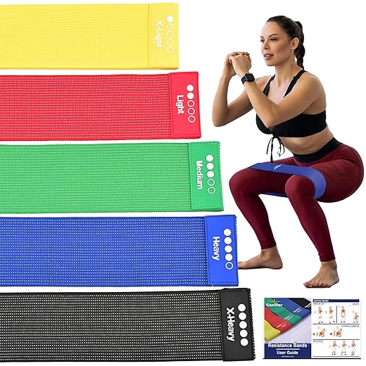Resistance Bands for Working Out - 5 Exercise Bands Set with Workout Guide - Fabric Elastic Bands for Physical Therapy - Fitness Bands Ideal for Legs Hip Glute
