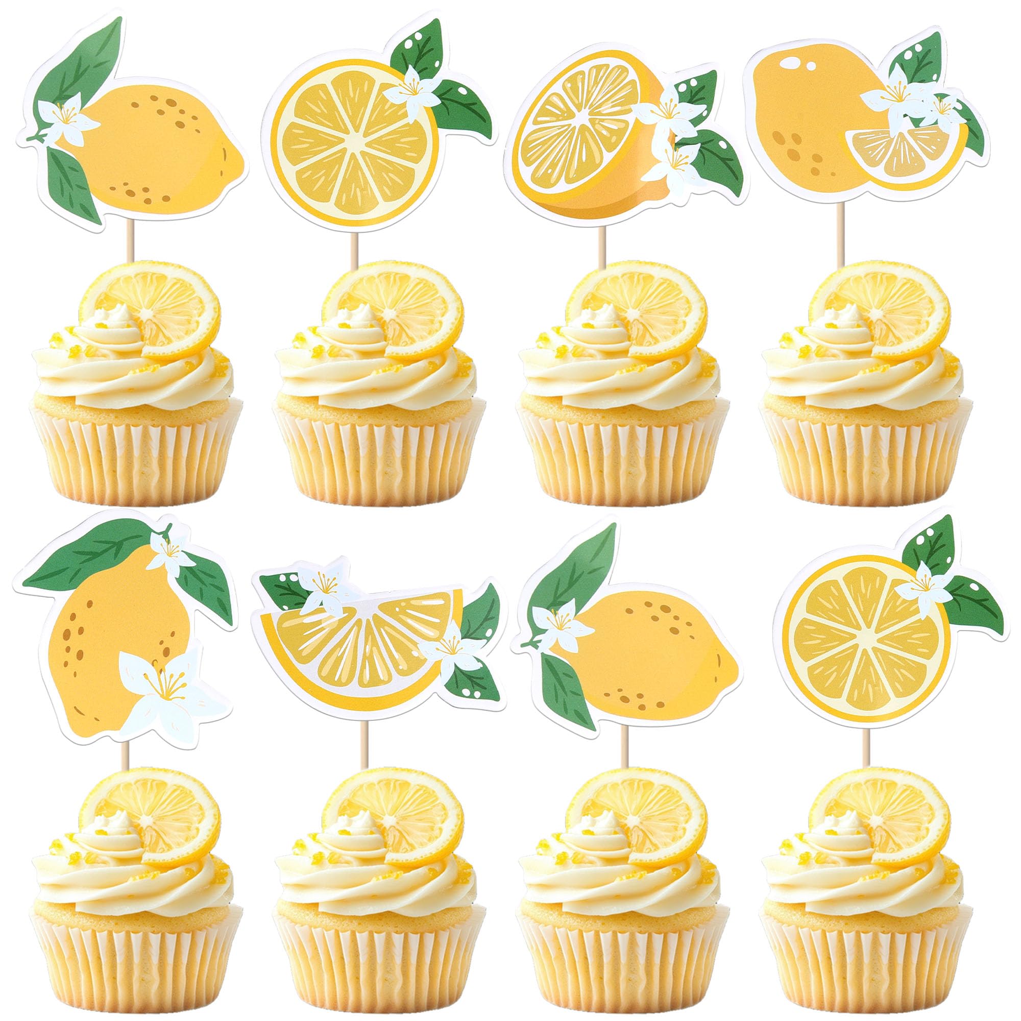Xsstarmi Yellow Lemon Cupcake Toppers Juicy Fruit Summer Birthday Cupcake Picks for Lemon Theme Baby Shower Birthday Wedding Bridal Shower Bachelorette Party Cake Decorations