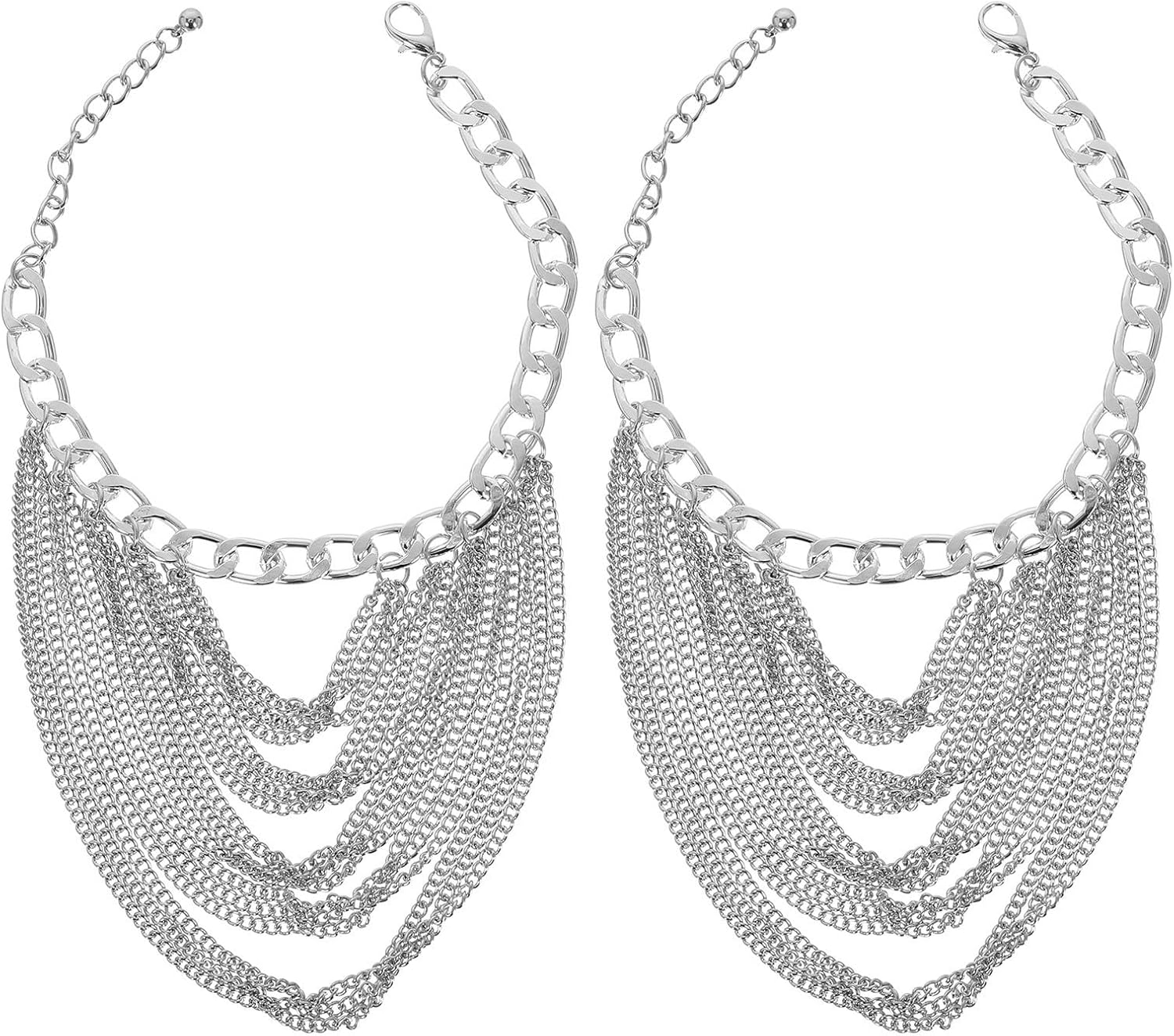 VALICLUD Shoe Charms Chain Tassel Silver 2pcs Metal Geometric Multi-layer