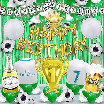Soccer Theme Birthday Party Decorations Supplies for Kids Boys, Green Balloons Arch Kit for Room Backdrop