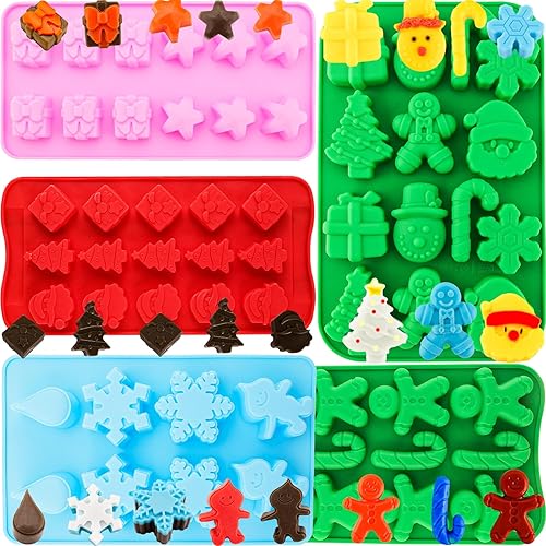 Moldes de silicona para chocolate de Navidad, 5 unidades, árboles de Navidad, calcetines de copo de nieve, campanas, hombre de jengibre, moldes para