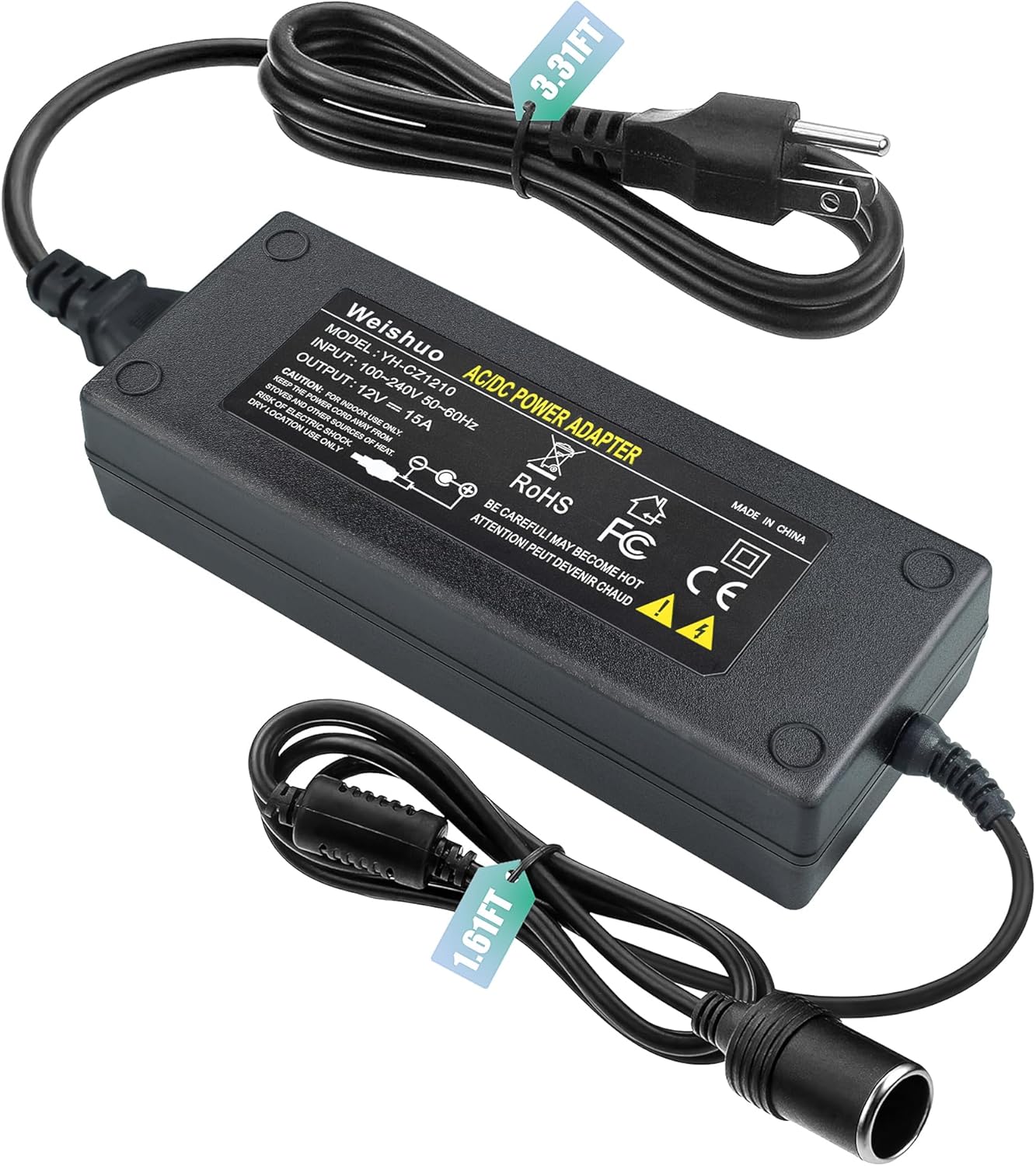 AC to DC Converter 12V 15A 180W Power Supply 110v to 12v converter Transformer Cigarette Lighter Socket Power Adapter for Air Compressor Car Refrige