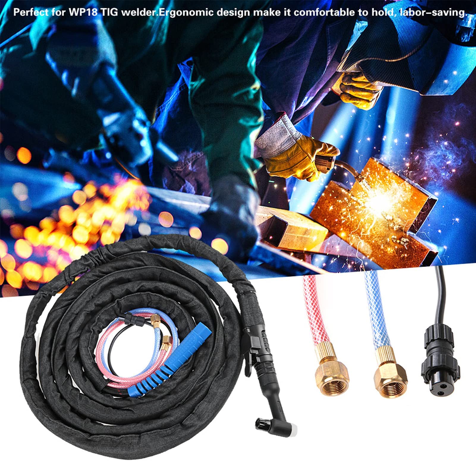 Torcia per Saldatura Tig, Torcia per Saldatura Tig Raffreddata Ad Acqua Set Connettore Dado WP18 Cavo Ergonomico Funzionamento Semplice per Saldatore Tig WP18, Kit (4 m