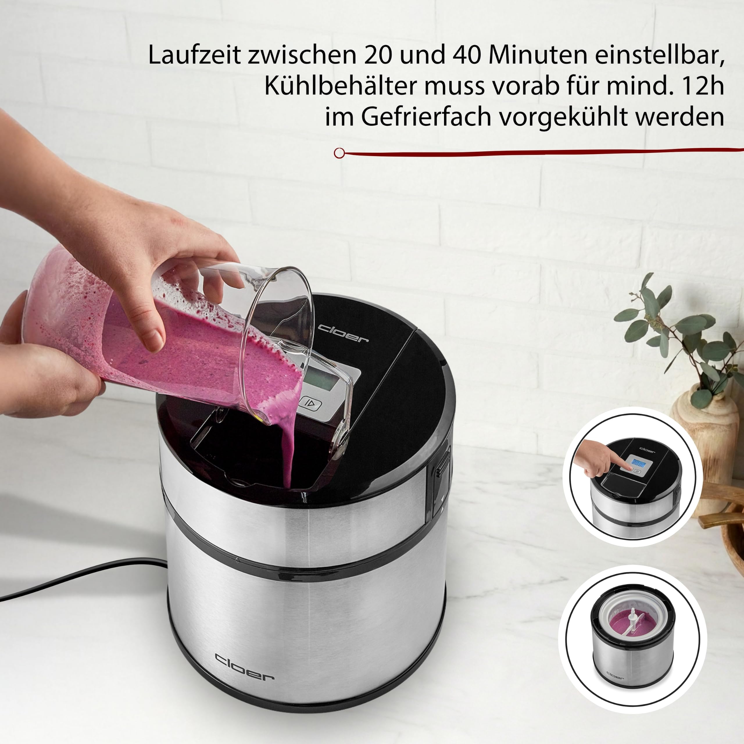 Cloer 9959 Eismaschine für 1,5 Liter Eis Creme, Frozen Joghurt und Sorbet