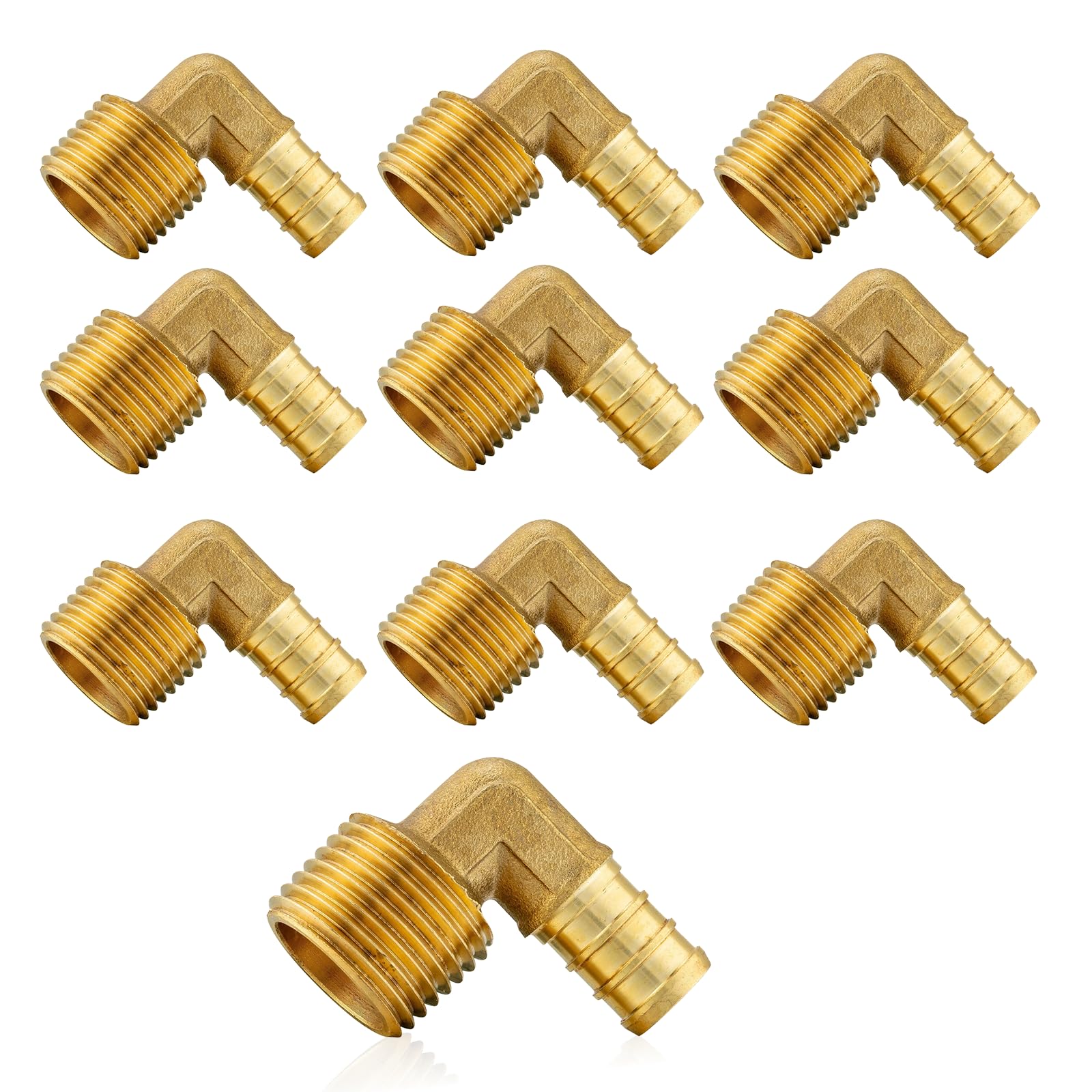 Seelink (10-Pack) PEX Fittings, Pex 1/2" x 3/4" Male Threaded NPT Elbow Adapter, Brass Crimp Fittings, for PEX Tubing Pipe Plumbing, ASTM F1807(