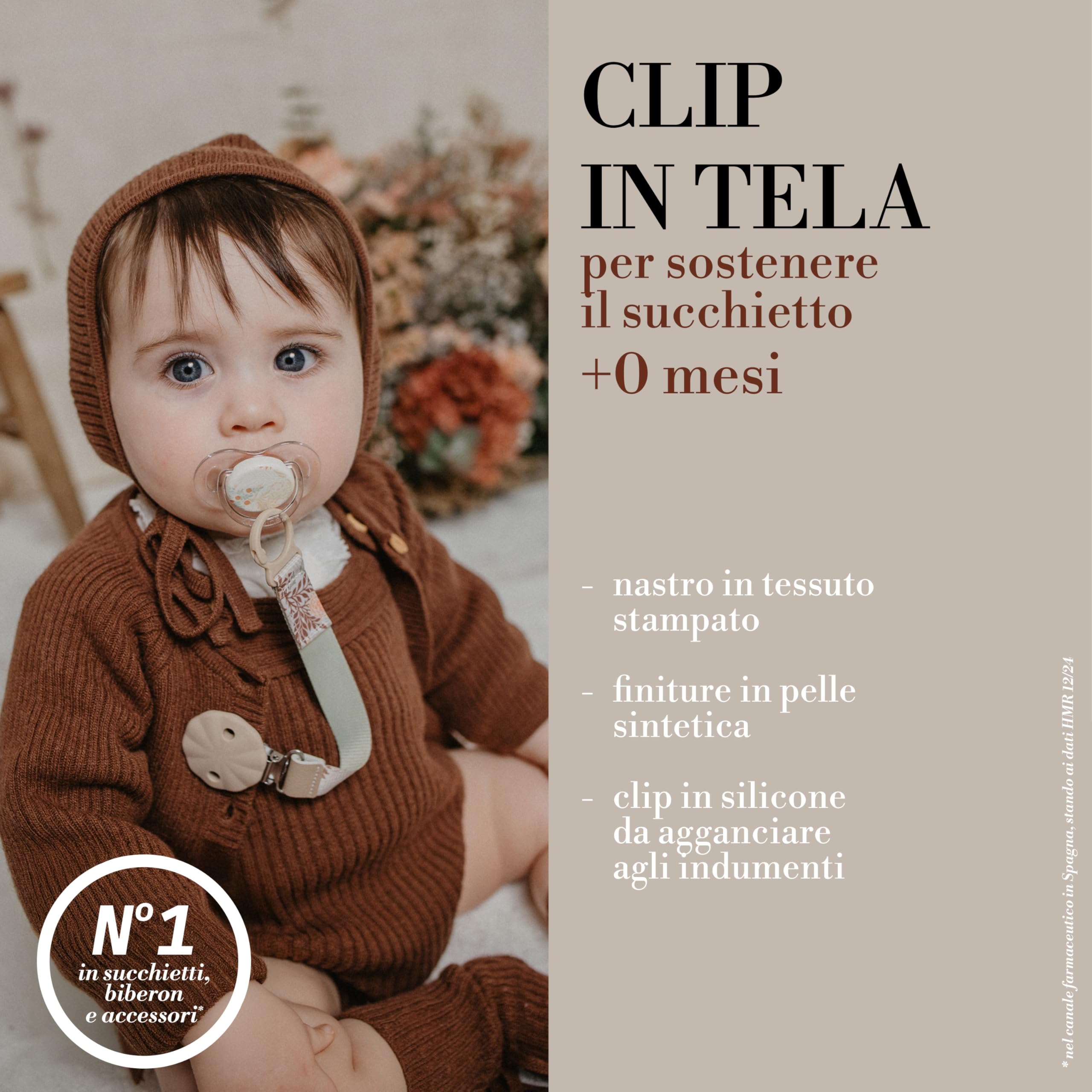 Suavinex, Portaciuccio in tessuto per neonati, morbido e flessibile, nastro con decoro su due lati, clip per ciuccio con pinza. Per neonati +0 mesi, adatto per neonati, Poetry Rosa