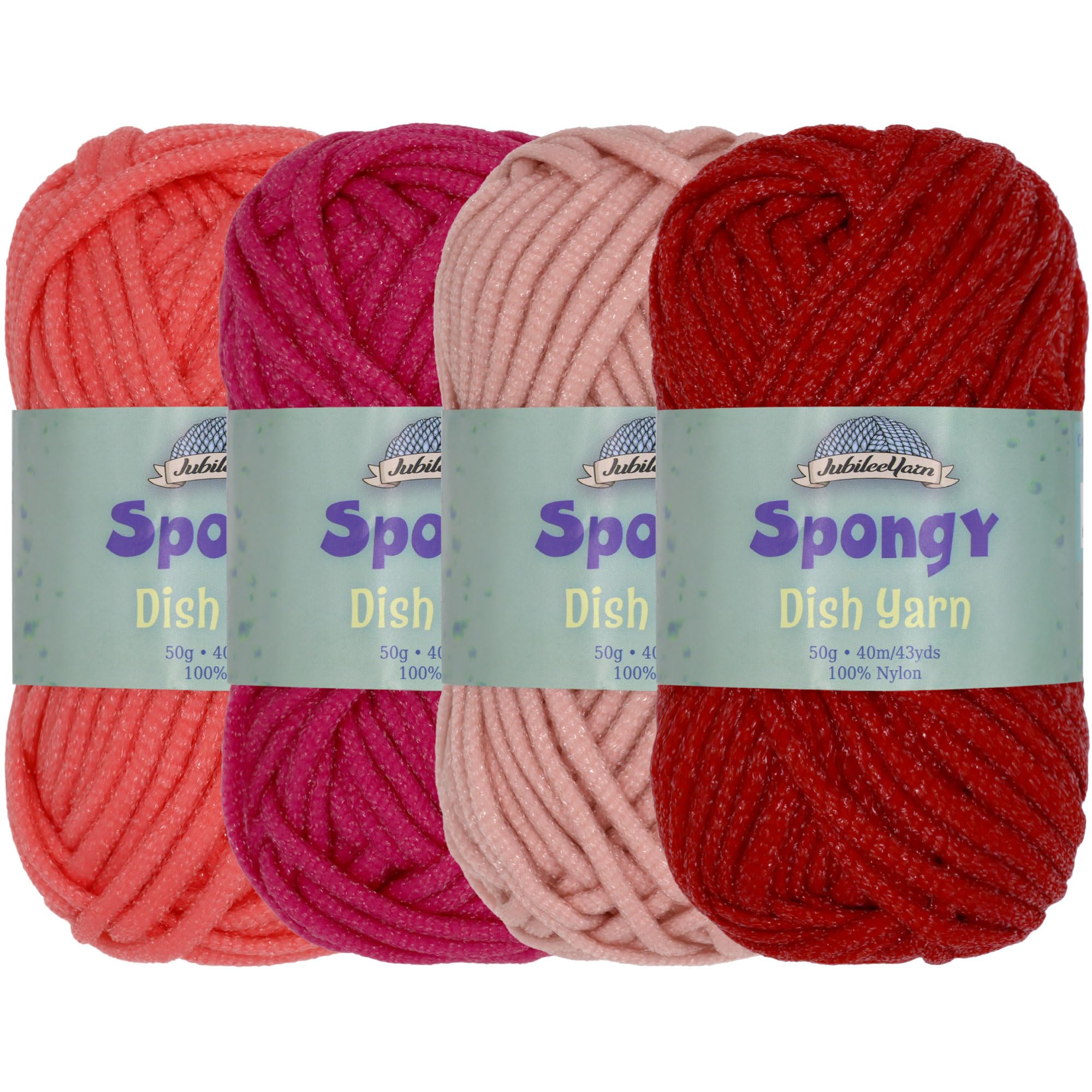 JubileeYarn Spongy Dish Yarn - Worsted Nylon Dishcloth - 50g/Skein - Shades of Red - 4 Skeins