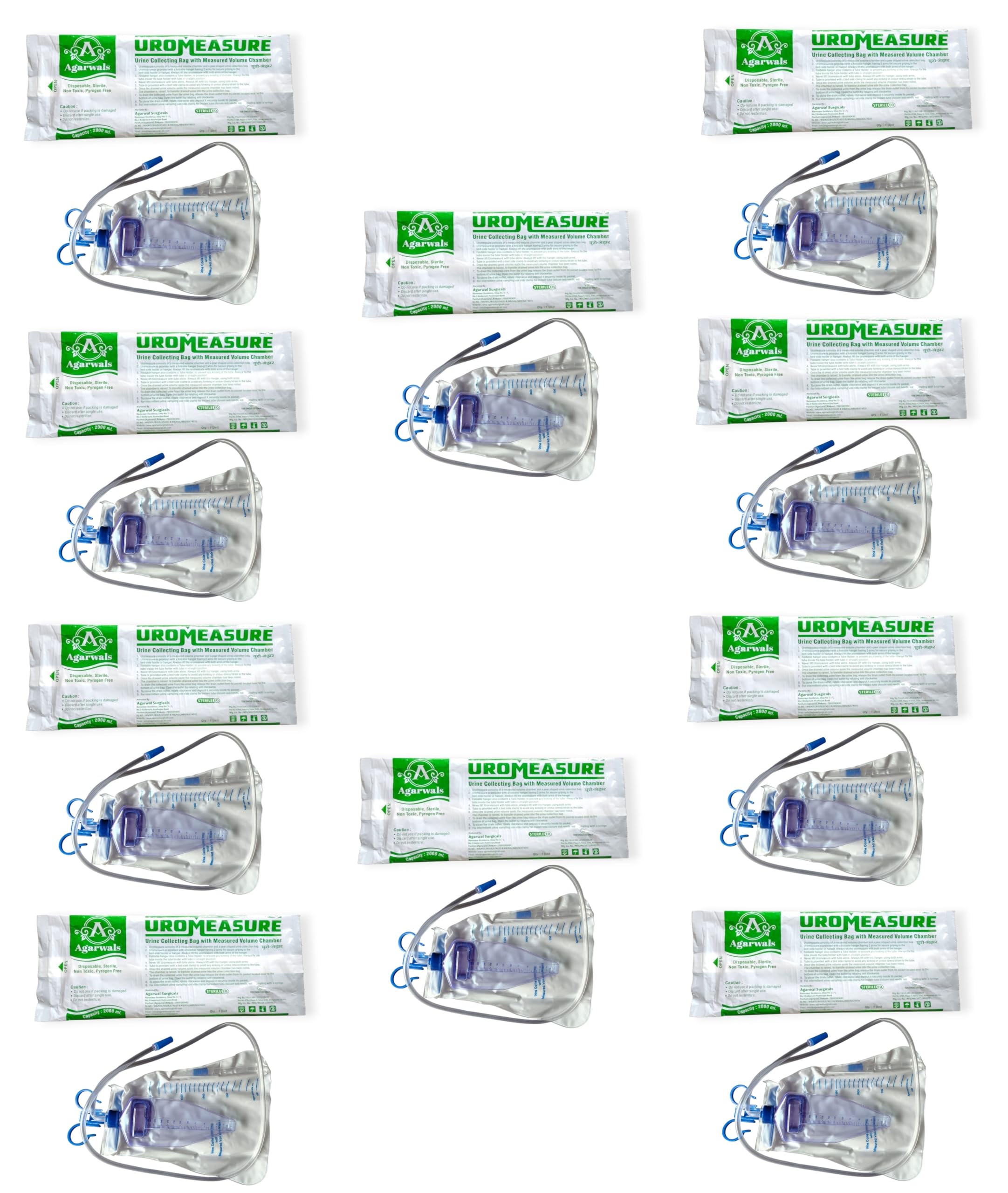 Agarwals Urometer Urine Collecting Bag with Measured Volume Chamber (2000ML) - (Pack of 10)-image-20