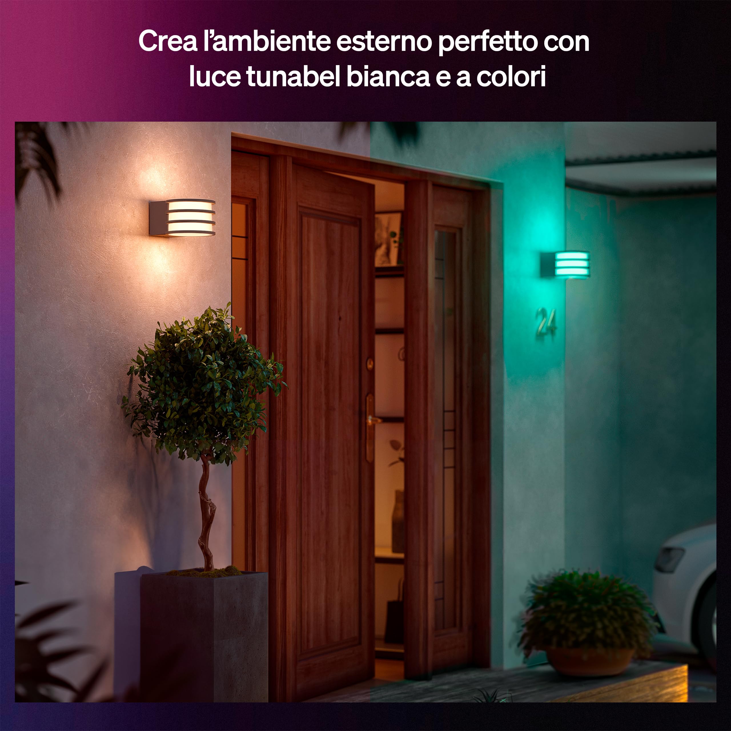 Philips Hue Lucca Applique per Esterni, Luce Smart Tunabel Bianca e a Colori, Luminosità 1.100 lm, Lampadina A60 Inclusa, Regolabile, Resistente a Intemperie IP44, Compatibile con Matter, Zigbee