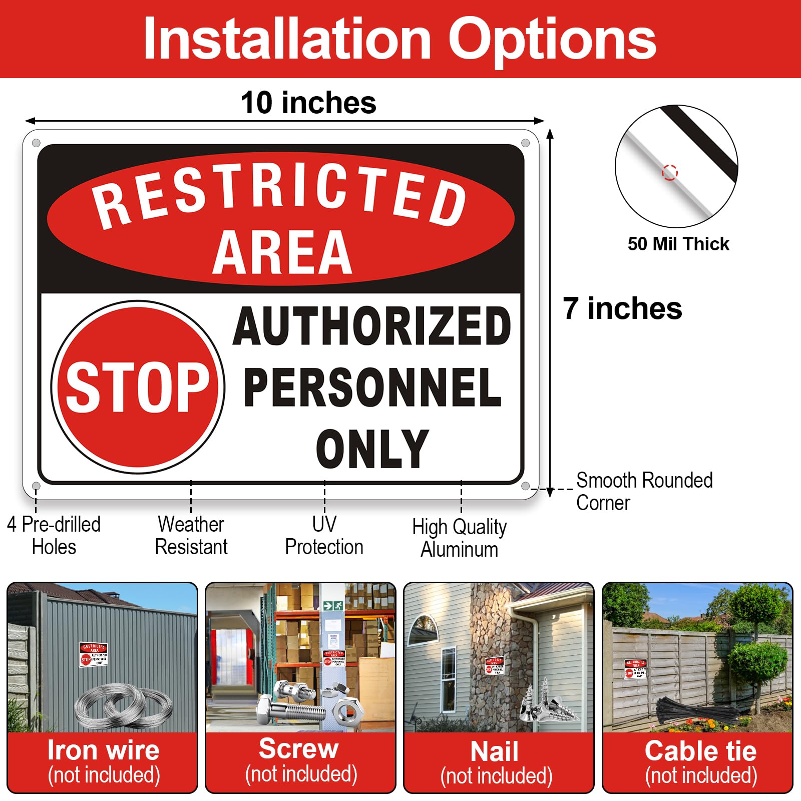 (2 Pack) Restricted Area Sign, Authorized Personnel Only Do Not Enter signs, 10 x 7 Inches Aluminum UV Protected Weatherproof and Easy to Install — Amazon image 5