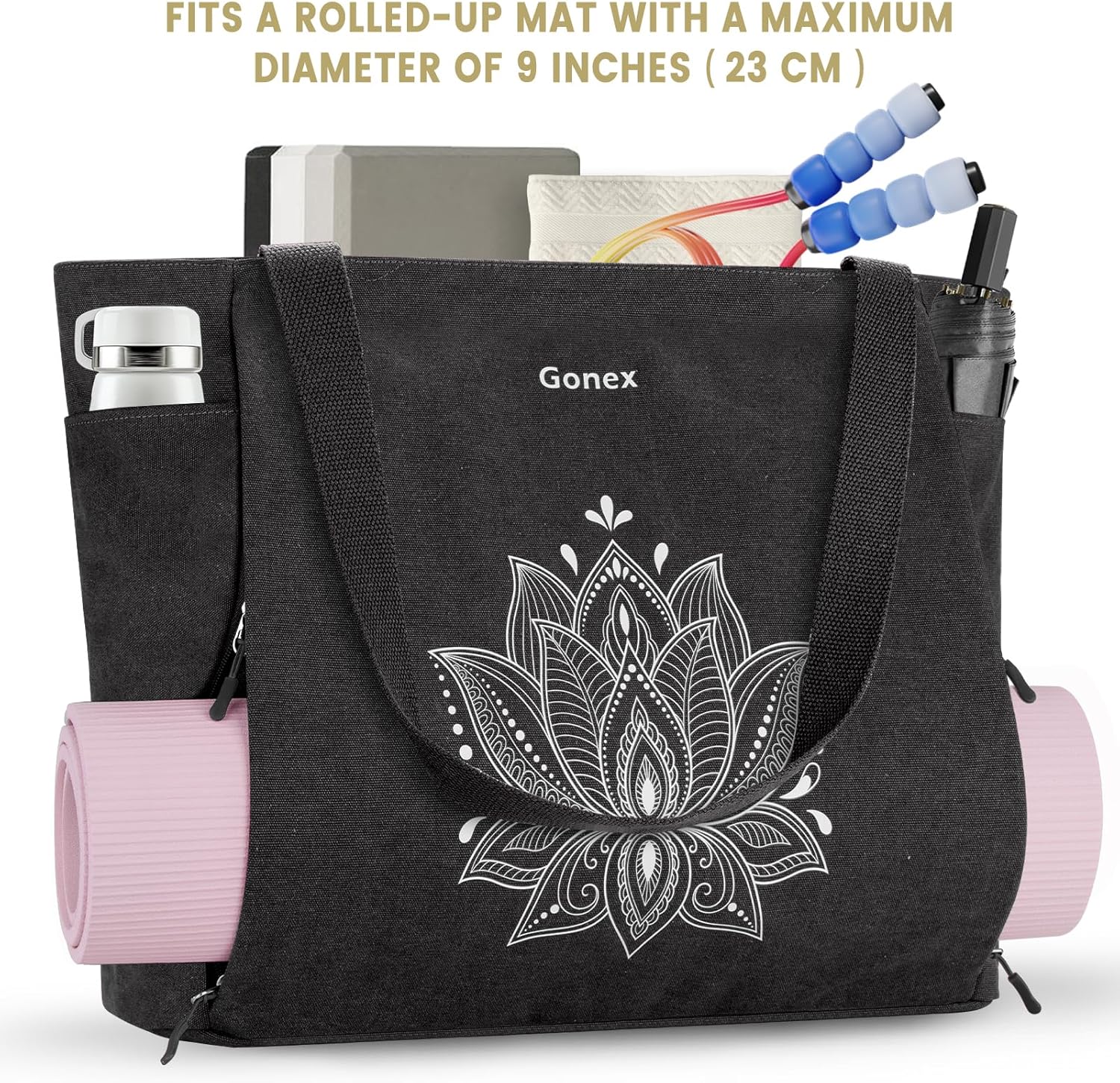 Gonex Yoga Mat Bag, Large Tote Bag with Multi Pockets for Women Men, Canvas Mat Carrier, Full Zipper Easy Access for Pilates Gym Travel - Image 8
