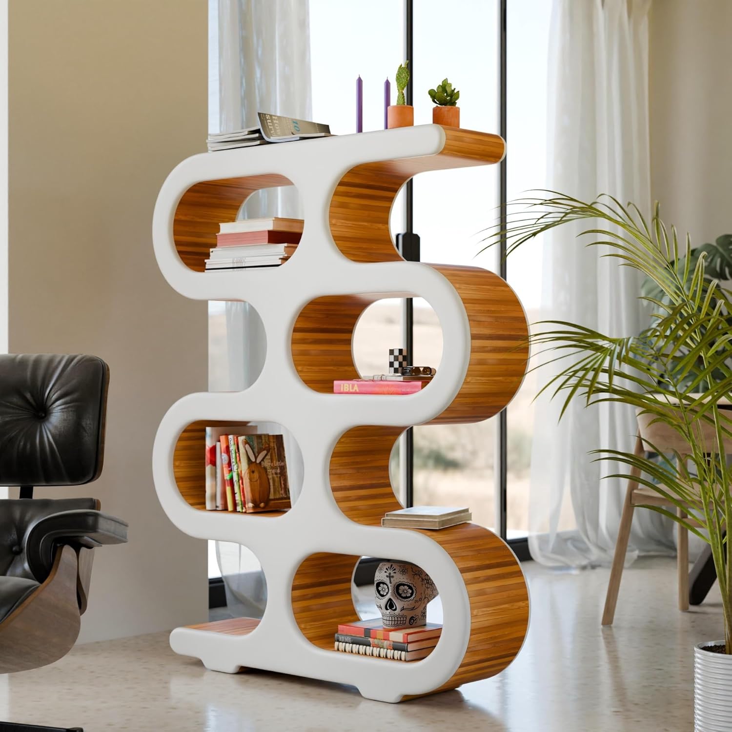 Mid Century Modern Bookcase for Bedroom, Living Room, Home Office(WHITE)