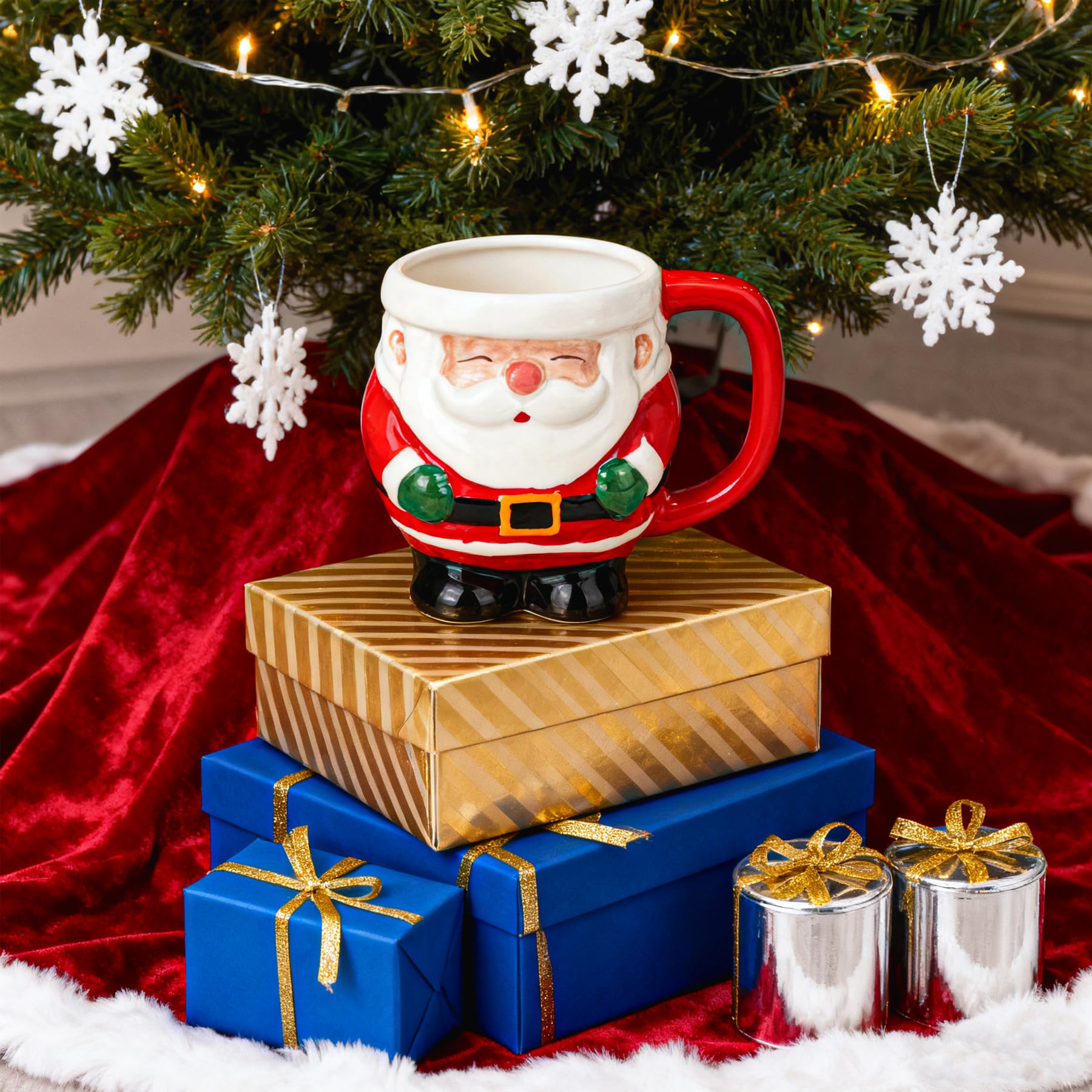 Lot de grandes tasses à café de Noël en céramique de 59 à 590 ml pour cappuccino, café, latte, boisson – Joli mug Père Noël fait à la main – Cadeau de vacances et décoration de Noël