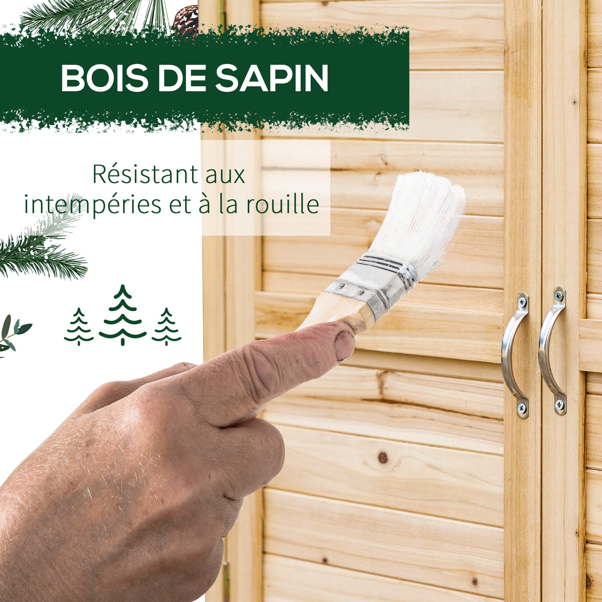 Outsunny Armoire de Jardin en Bois Massif Sapin 83x40x92 cm Double Porte