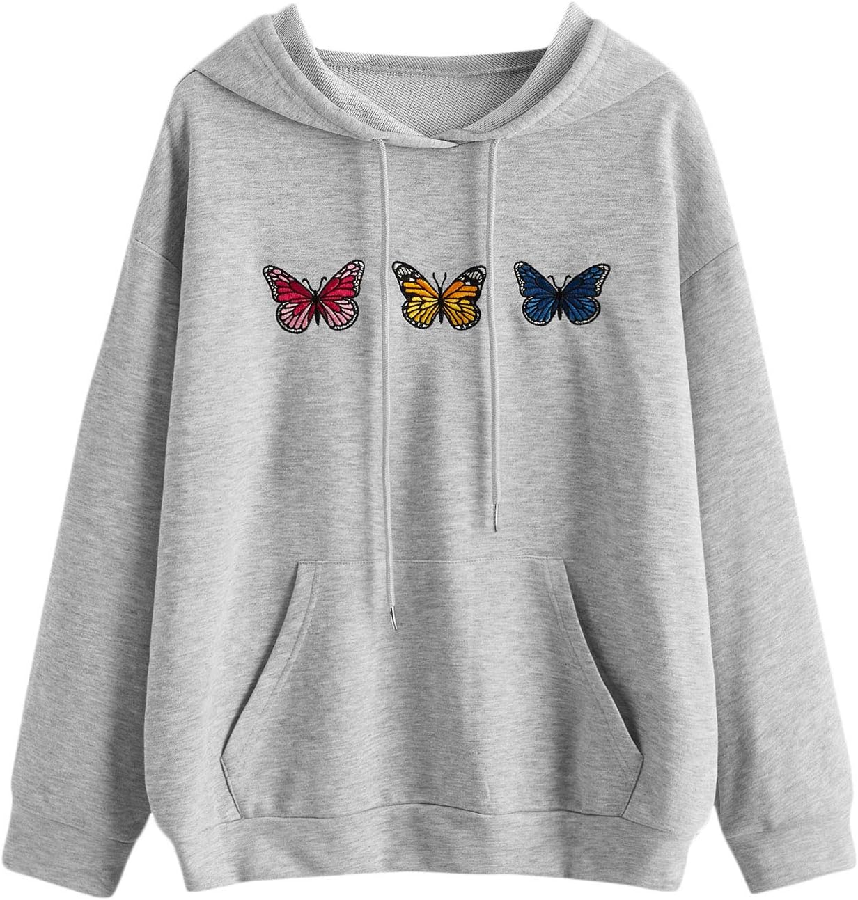 SweatyRocks Sweatshirt Women's Pullover Sweatshirt Butterfly Print Hoodie Grey Butterfly Small