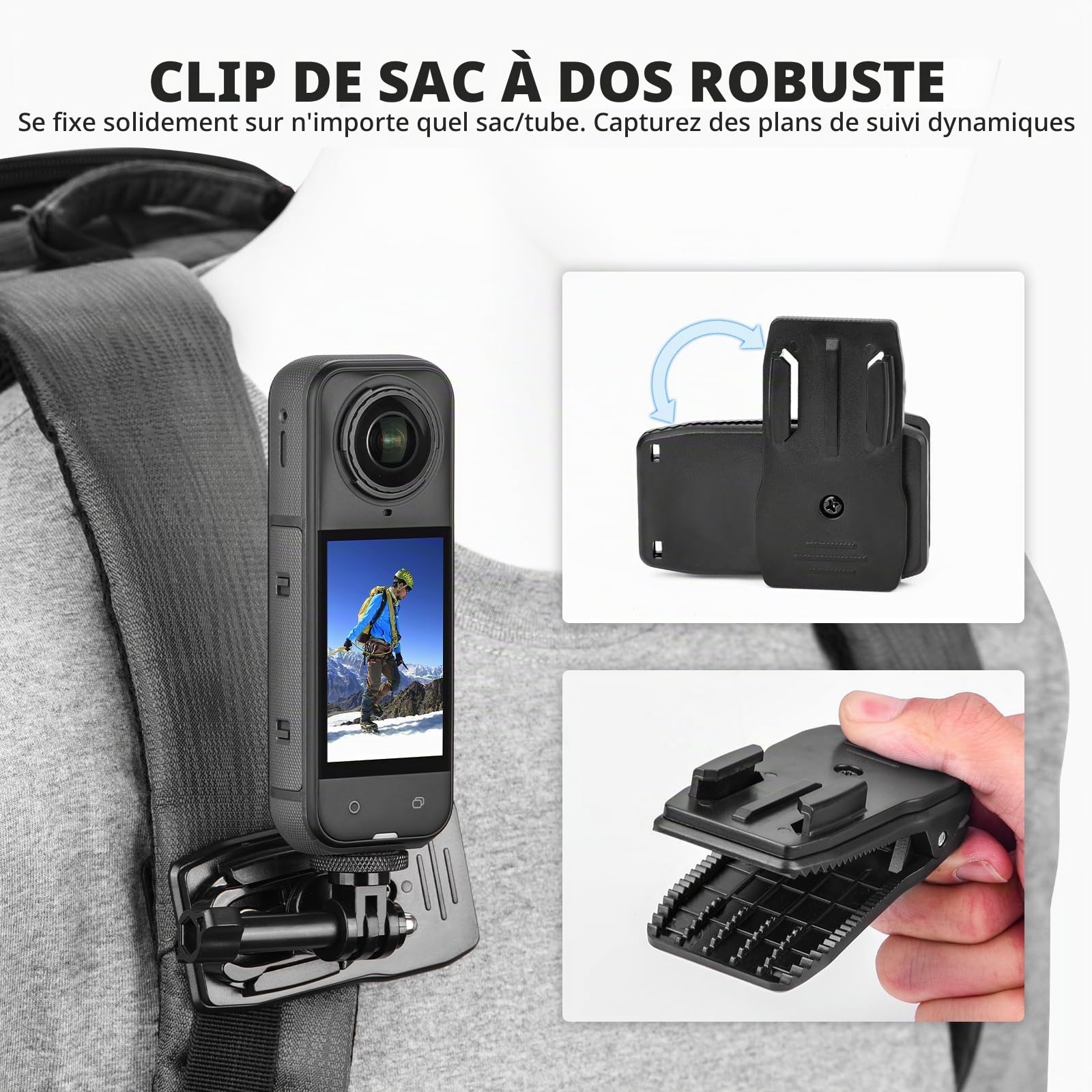 BRDRC Kit d'accessoires pour Insta 360 X5 X4, sangle de poitrine, harnais pour sac à dos, support de poignet, adaptateur rotatif à 360° + libération rapide pour Insta360 One X5 X4 X3 X2 X