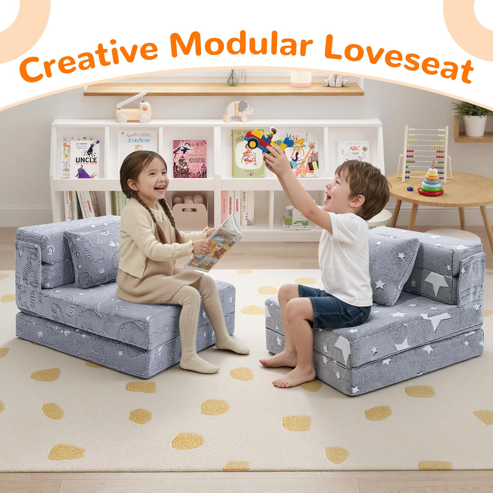 MeMoreCool Kinderslaapbank, Peuter Vloer Matras Glow in The Dark, Baby Modulaire Eenhoorn Bank, Opvouwbare Kinderbank Convertible Futon Opvouwbare Matras Stoel Bed voor Speelkamer
