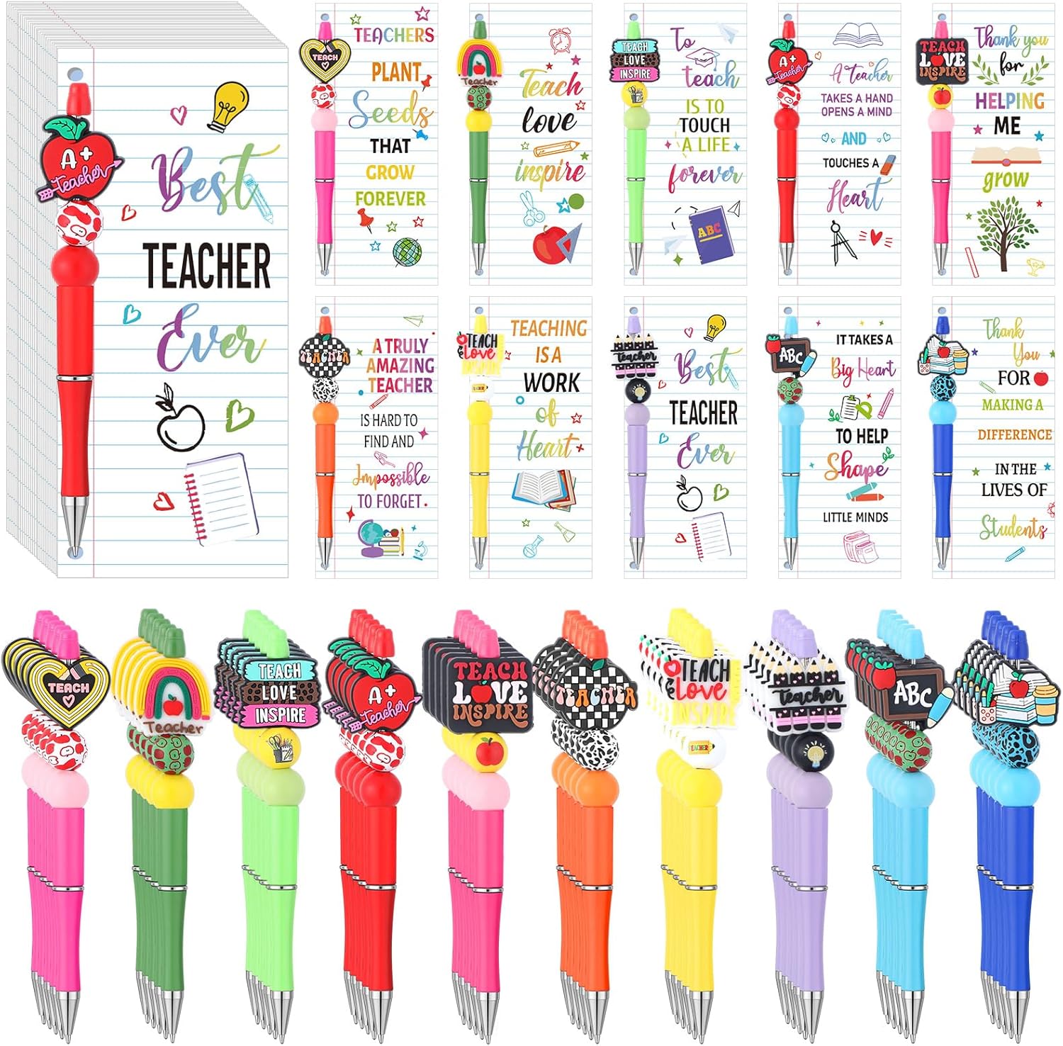 50 Sets Teacher Beadable Pen Kits: 2026 Teacher Appreciation Gifts DIY Refillable Beadable Pens with Thank You Cards Appreciation Gifts for School Team Staff Coworker Office Supplies