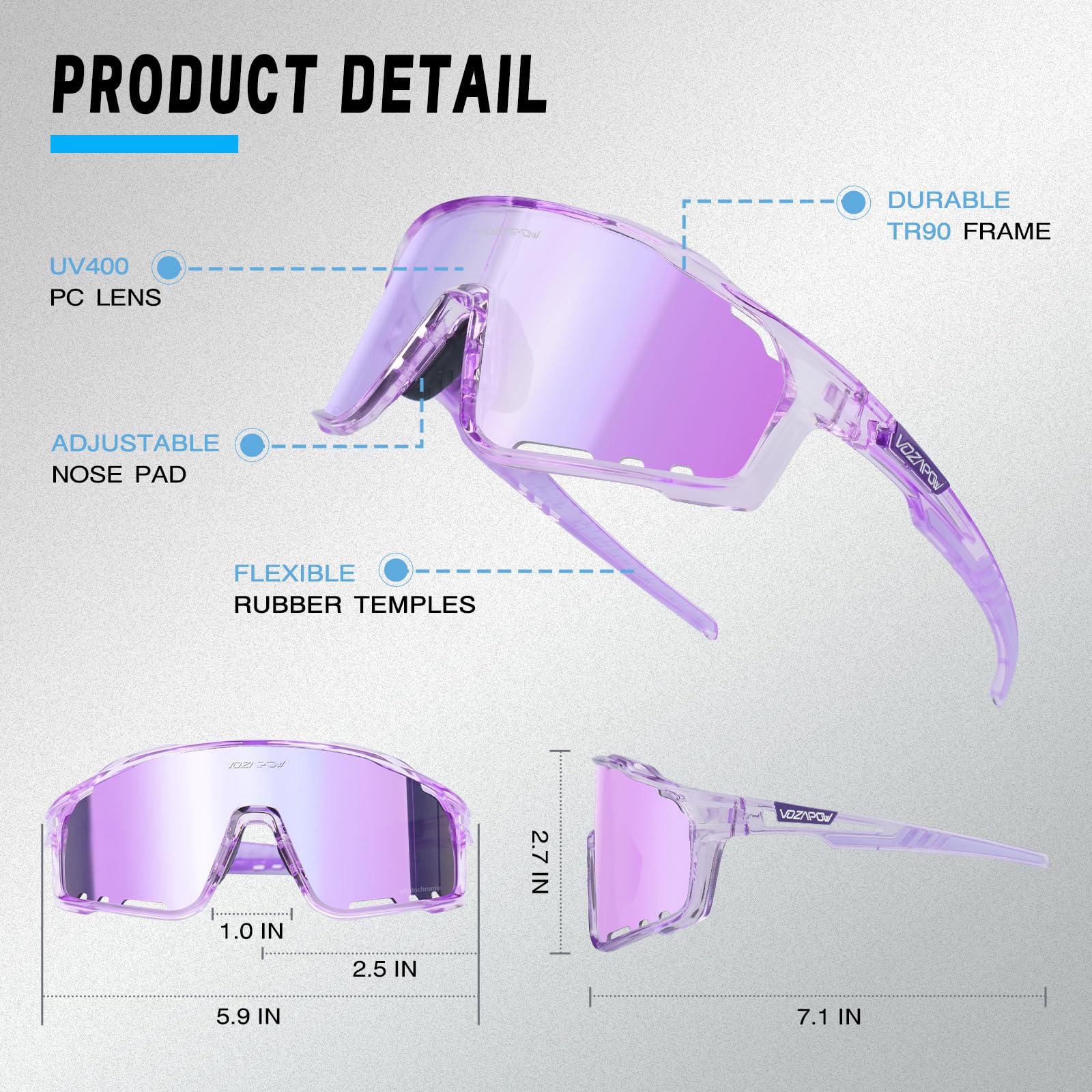 Photochrome Fahrradbrille für Herren und Damen, UV400 Sport-Sonnenbrille für MTB, Reiten, Laufen, Angeln, Baseball