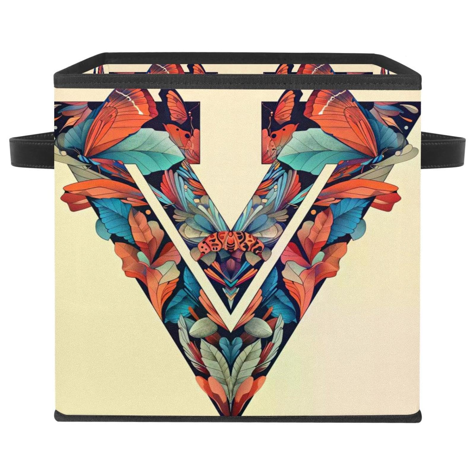 Panier de rangement pliable en tissu Oxford 28cm motif papillon lettre V avec poignées