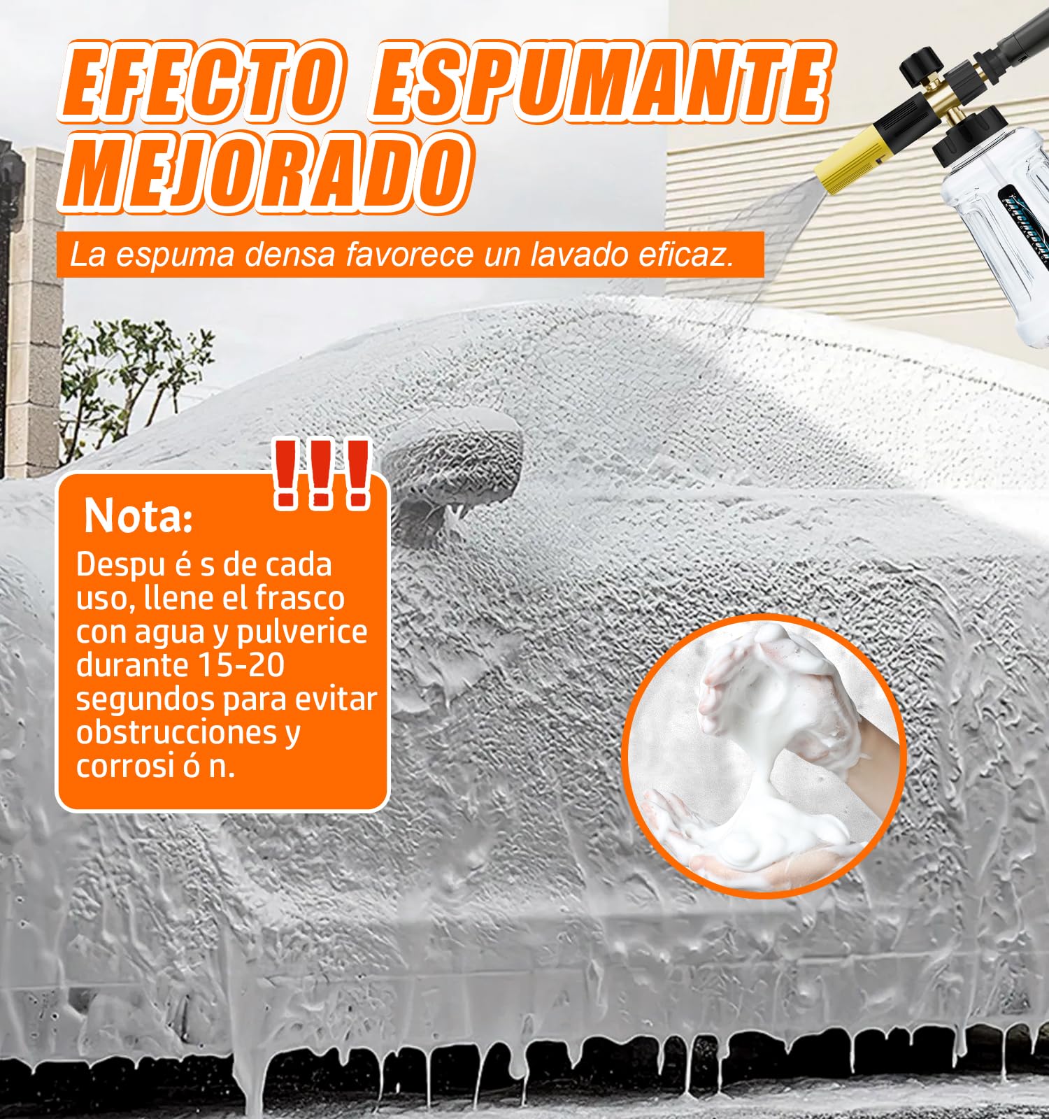 Lanza de Espuma de Nieve para Lavadora a Presión Karcher K Series K2 K3 K4 K5 K6 K7, 1L Cañón de Espuma de Nieve Dispensador de Jabón con Pulverización Ajustable Mejorada Boquilla (Negro y Amarillo)