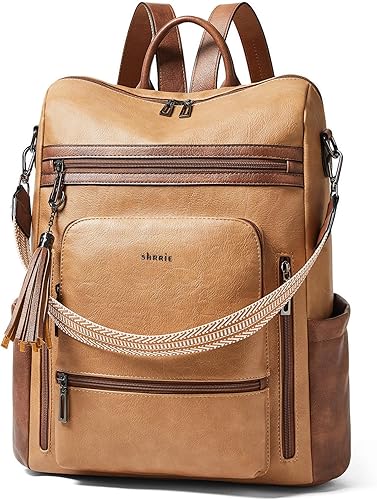 Miniatura 16 de Shrrie - Mochila de cuero vegano para laptop para mujer de 14 pulgadas, mochila de trabajo, mochila de moda, mochila de viaje, bolso para negocios y