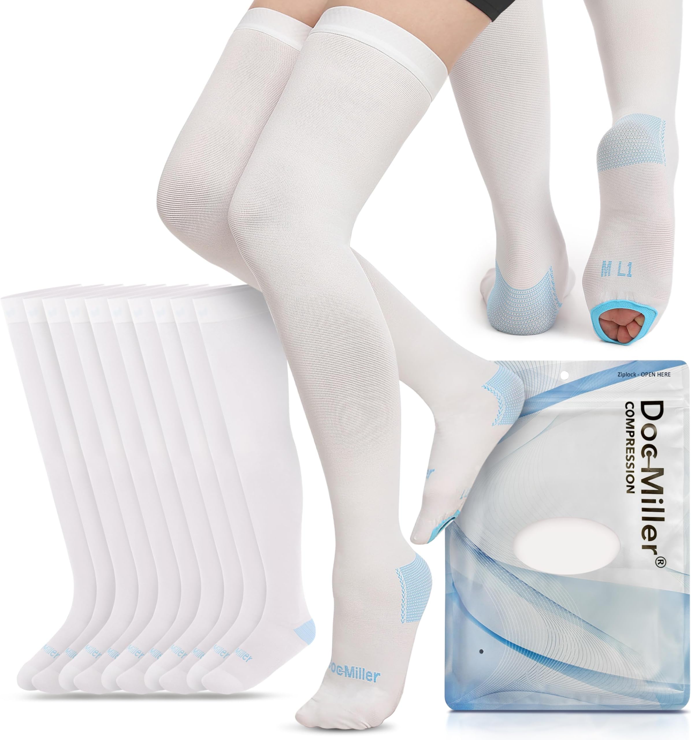 Thigh High Anti Embolism TED Surgical Stockings Compression Socks - Graduated 15-20mmHg Support Hose for Women Men