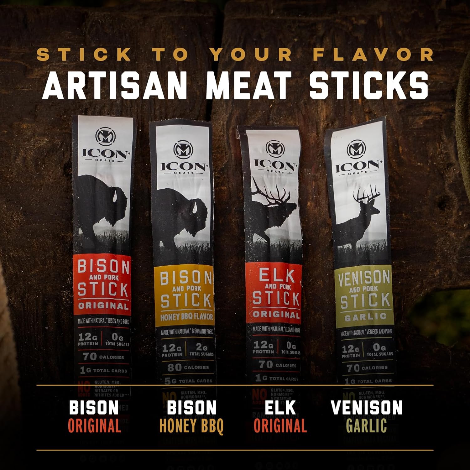 ICON Meats Bison and Pork Snack Sticks, Honey BBQ, 24 Pack of High Protein Snacks, Low Sugar, Natural Jerky Meat Sticks, Gluten Free, USDA Inspected, Made in the USA, Gifts for Him