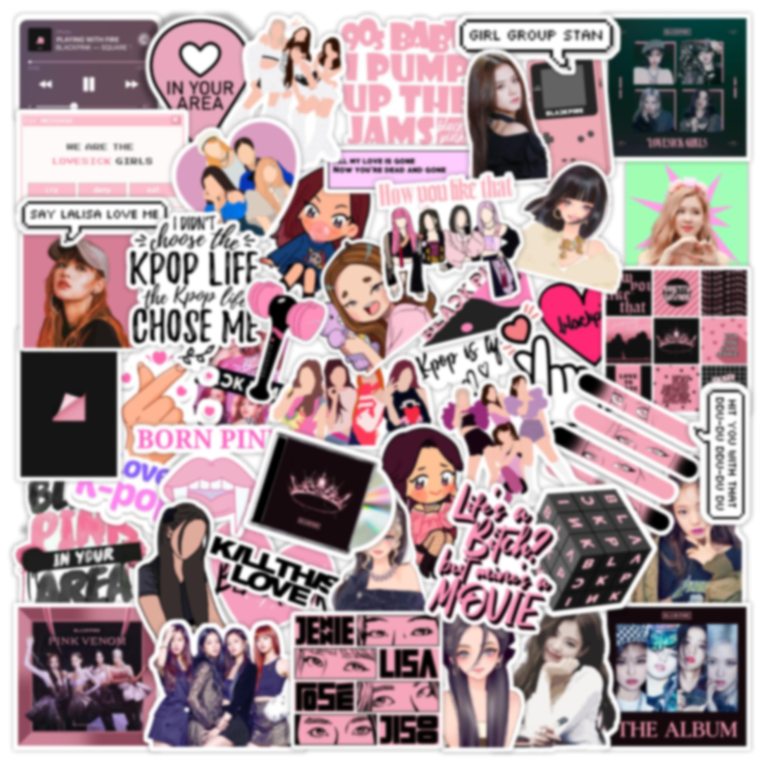 Vinyl Pack of 58 - Kpop Girls, Cool Korean Pop Singer Stickers for Water Bottles, Trendy Phone Laptop Notebook Journal Skateboard Bike Guitar Case - self-adhesive, 3 x 2 inch