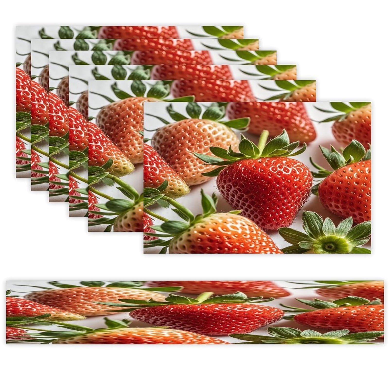Strawberry Pattern Table Runner and Placemats Set of 6 Heat Resistant Table Runner Place Mats Modern Cloth Table Mat Washable Linen Placemat Festive Reusable Set