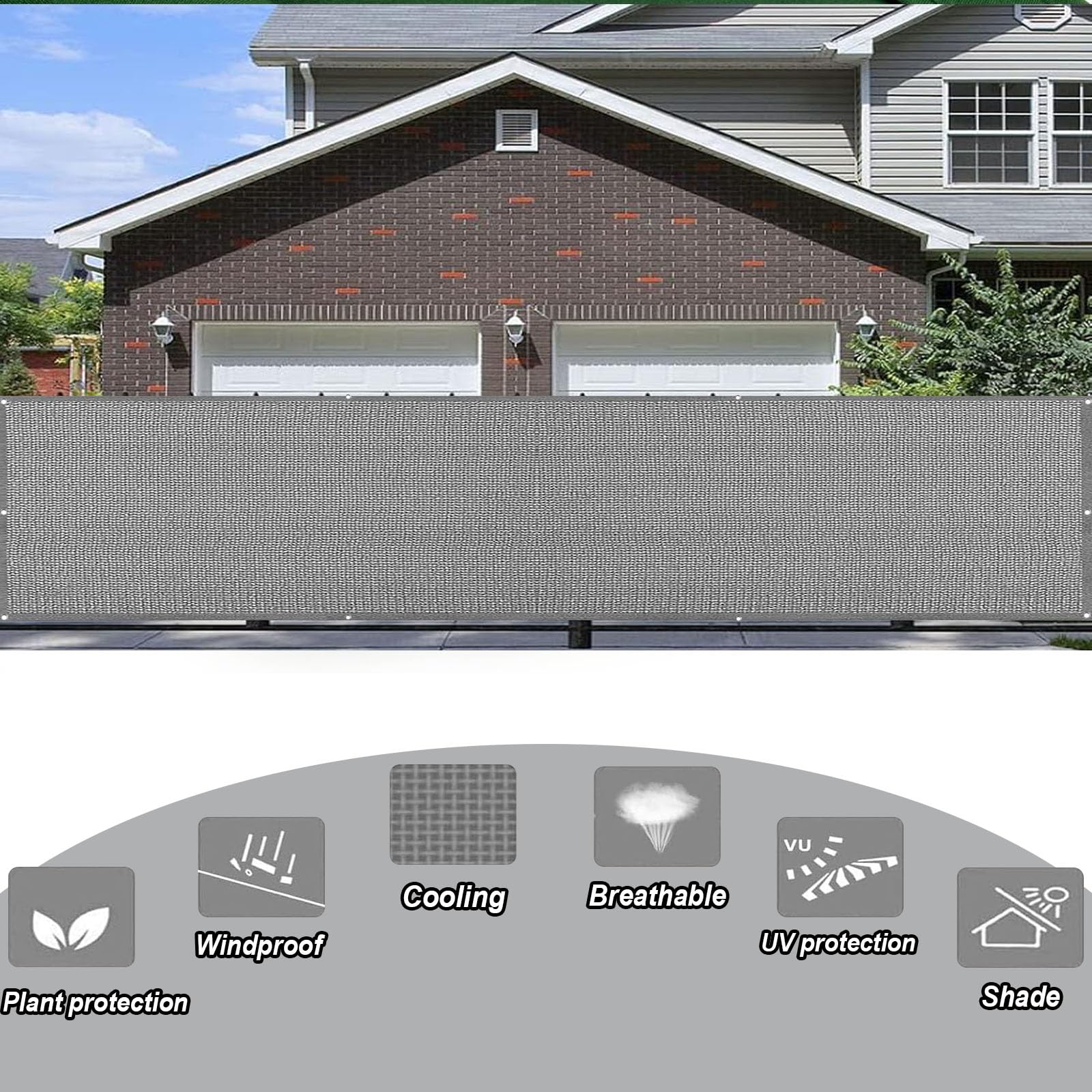 Frangivisto Balcone Protezione 95 x 500 cm Privacy Frangivento Protezione UV con Occhielli Grigio