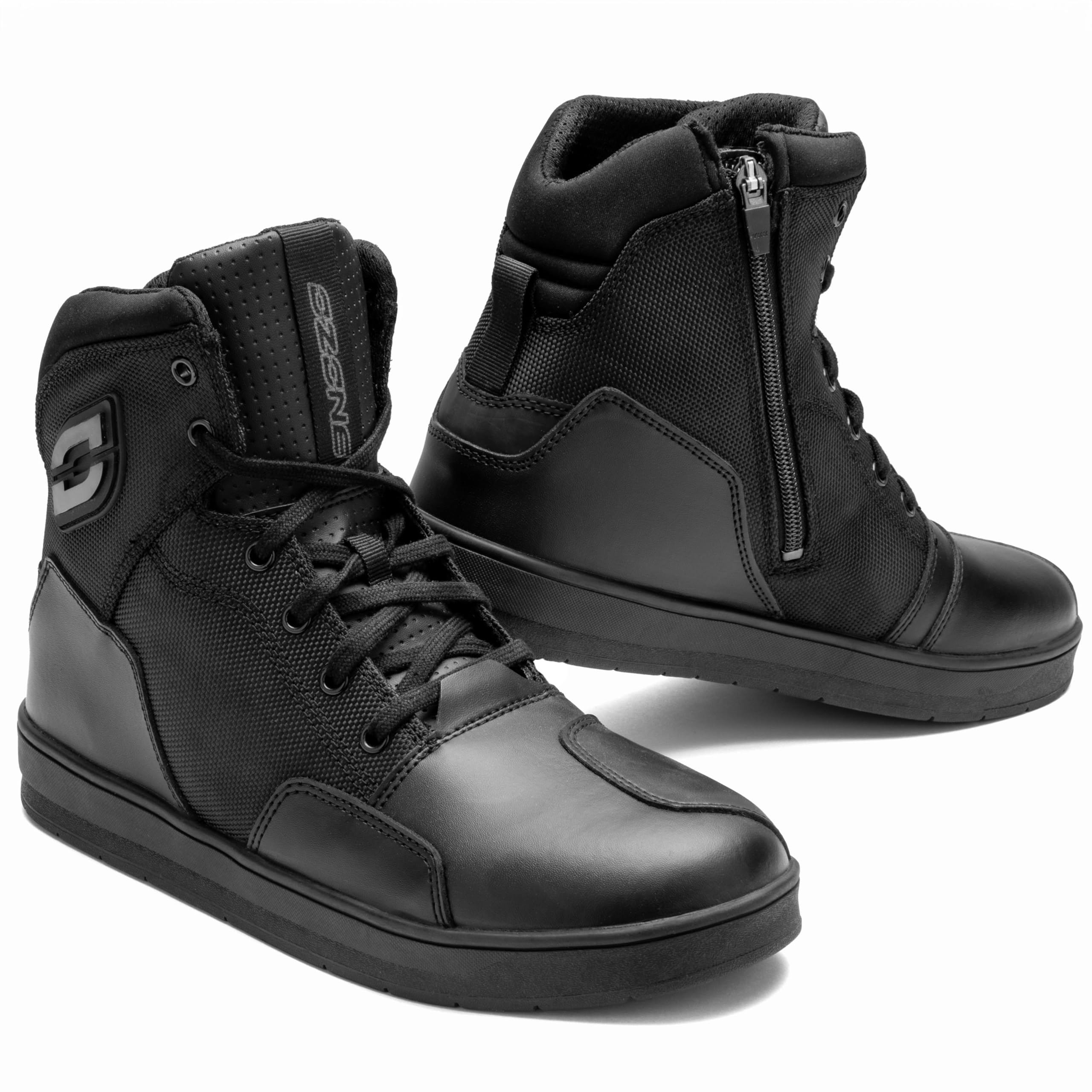 OZONE MOTO Spin Stivali da Moto Uomo e Donna | Pelle PU | Rinforzi su Caviglia, Tallone e Punta | Doppia Cucitura | Cerniera Lunga | Taglie fino alla 48