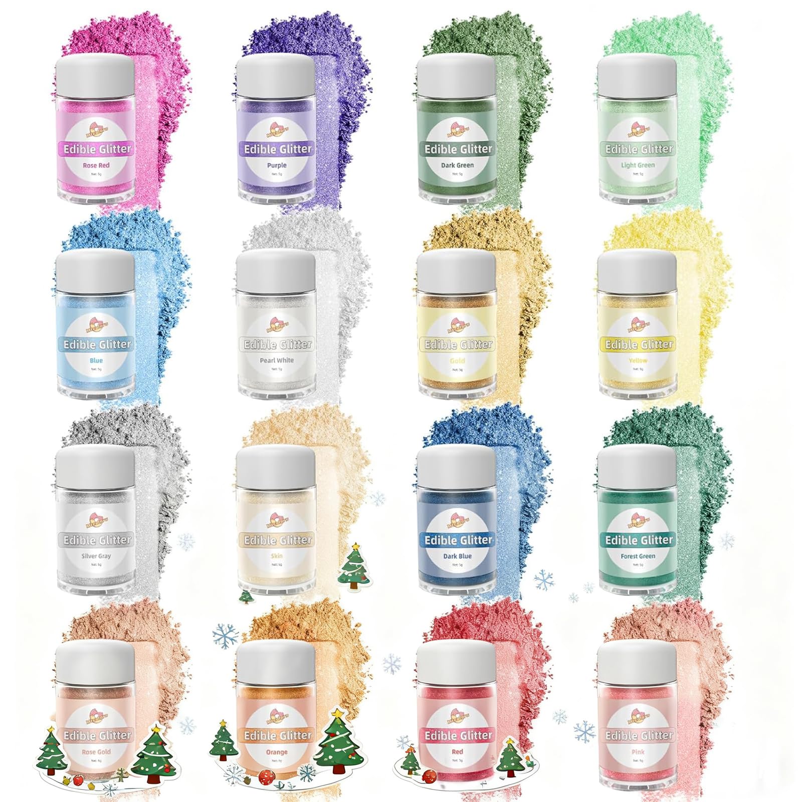 Edible Glitter for Cocktails, 16 Colors Luster Dust Edible Powders for Drink, Cake Decorating, Food Grade Glitter Set, Edible Sprinkles for Cookies, Cupcakes, Chocolates and Party, 5g/Bottle