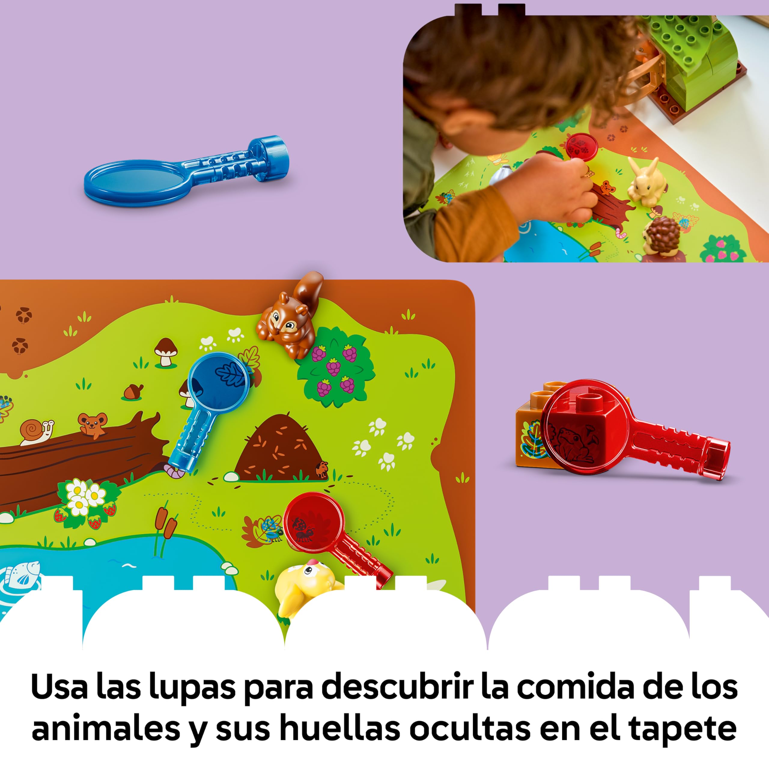 LEGO Duplo Bosque de los Descubrimientos con Animales Salvajes – Juego Educativo – Juguete Montessori con Figuras de Animales, Árboles y Tapete – Regalo para Niñas y Niños de 3+ Años – 10480