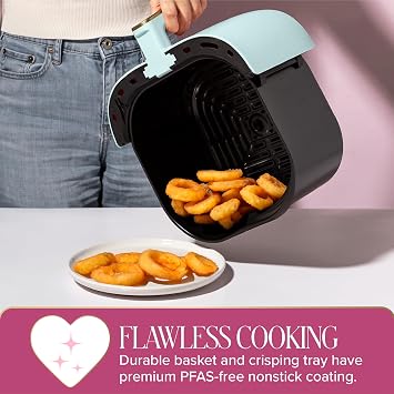 Paris Hilton Air Fryer, Large 6-Quart Capacity, Nonstick Made without PFAS, Touchscreen Display, 8-in-1 (Air Fry, Roast, Broil, Bake, Reheat, Keep Warm, Pizza, Dehydrate), Dishwasher Safe, Aqua