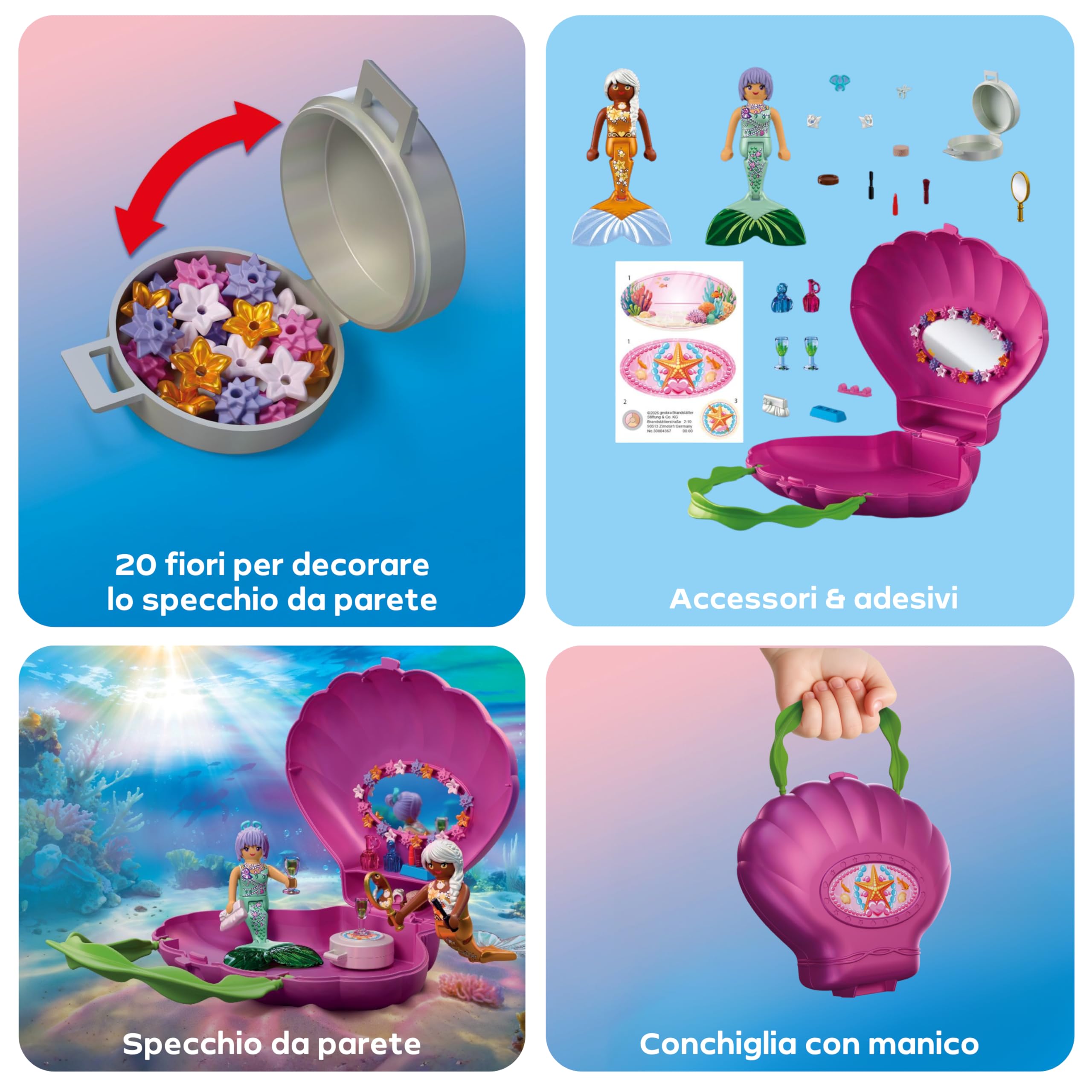 PLAYMOBIL | Fantasia e magia | Borsa a forma di conchiglia – sirene | Borsa portatile con 2 sirene | Giocattolo per bambini dai 4 anni in su | 72105