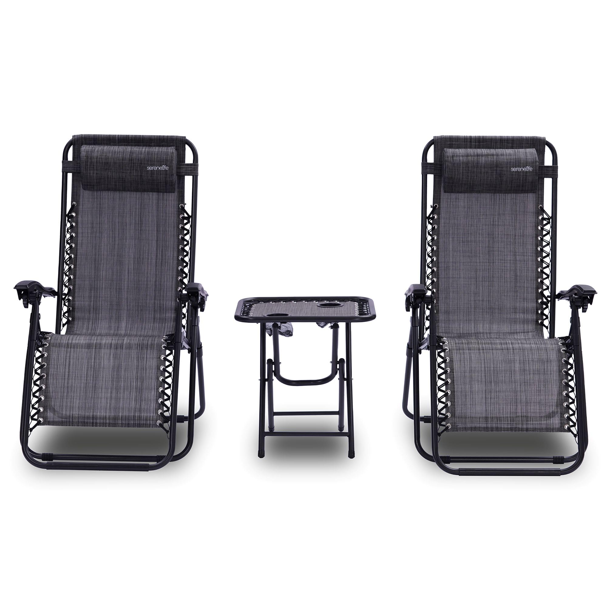 Chaises longues pliantes SereneLife pour éviter le mal de dos avec repose-tête et table de jardin