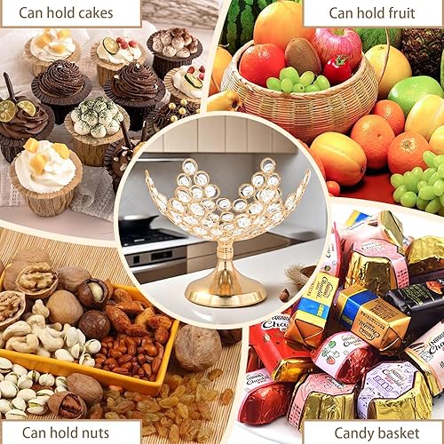 Miniatura 8 de 2 cuencos florales de cristal para caramelosplato de frutas decorativo, elegante centro de mesa de marco de metal, plato de frutas y bandeja de