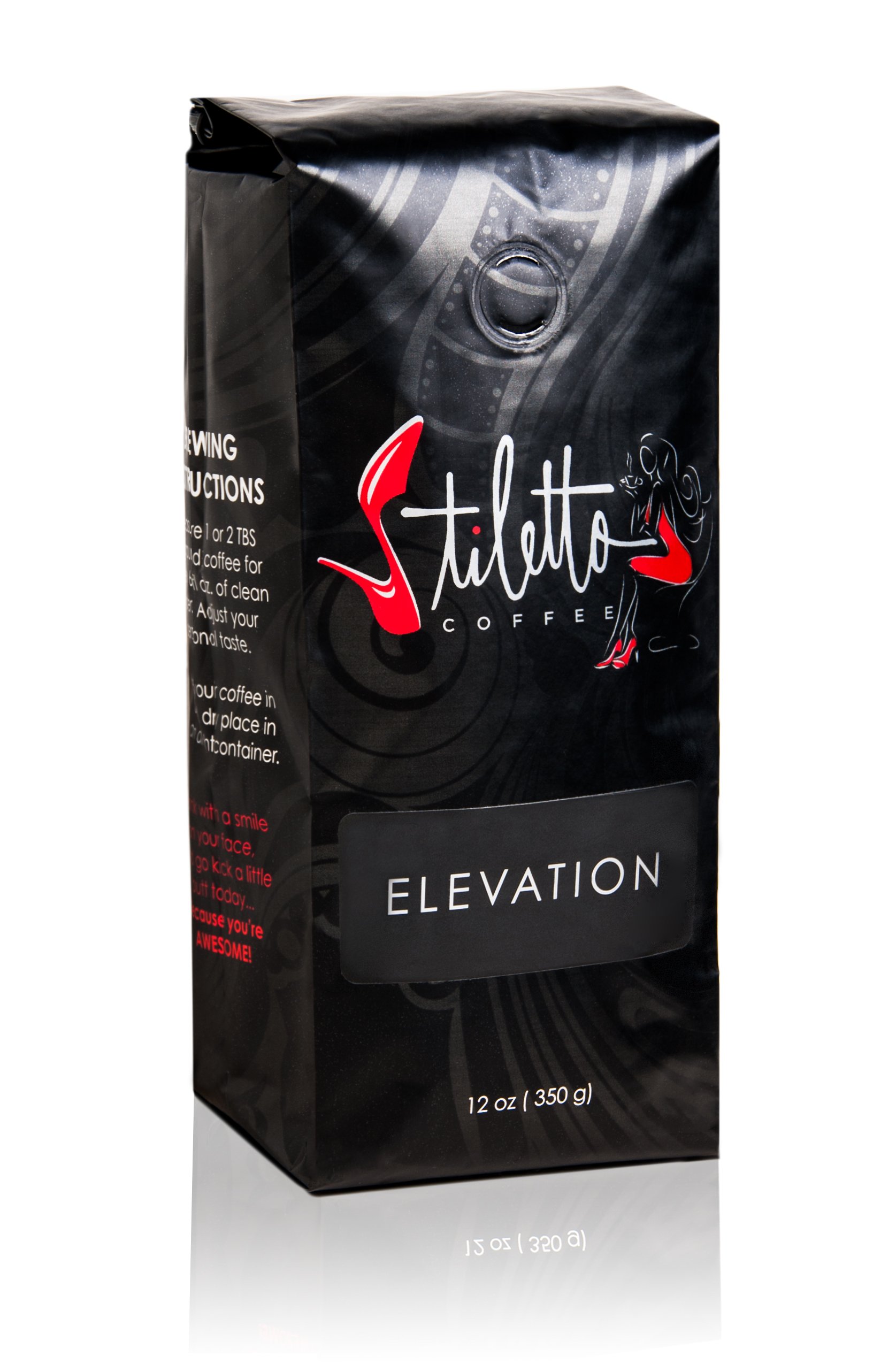 Stiletto Coffee - ELEVATION - Dark Roast, Peruvian Single Origin, Organic, 100% Specialty Grade Arabica Coffee (GROUND, 12 oz)