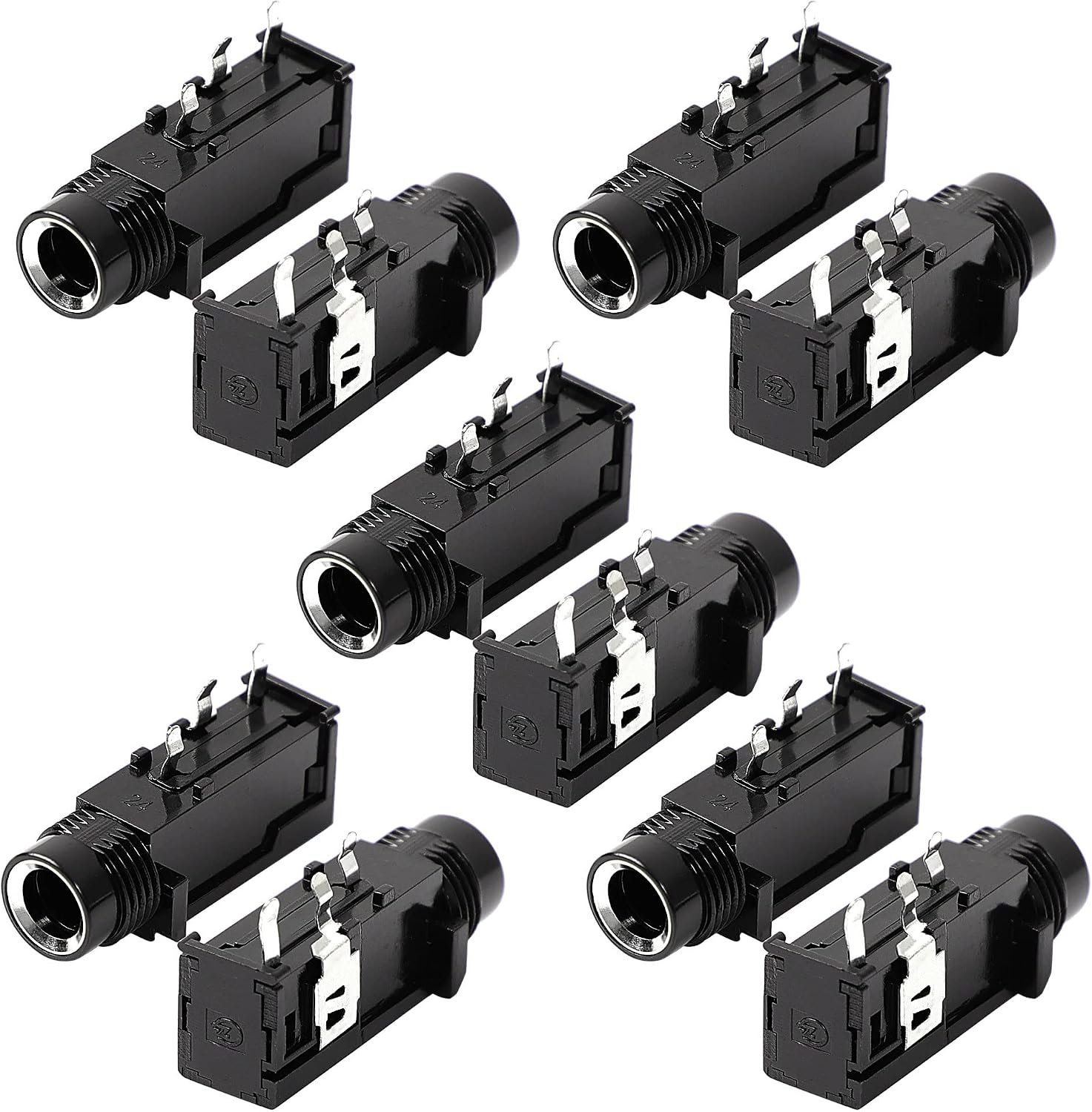 uxcell 10 Pcs 1/4" 6.35mm Headphone Mono Jack 3 Pins PCB Panel Mount Socket Thread Lock Audio Connectors Stereo Headphone Socket for DIY Replacement AV Car Audio MP3 Player, Black